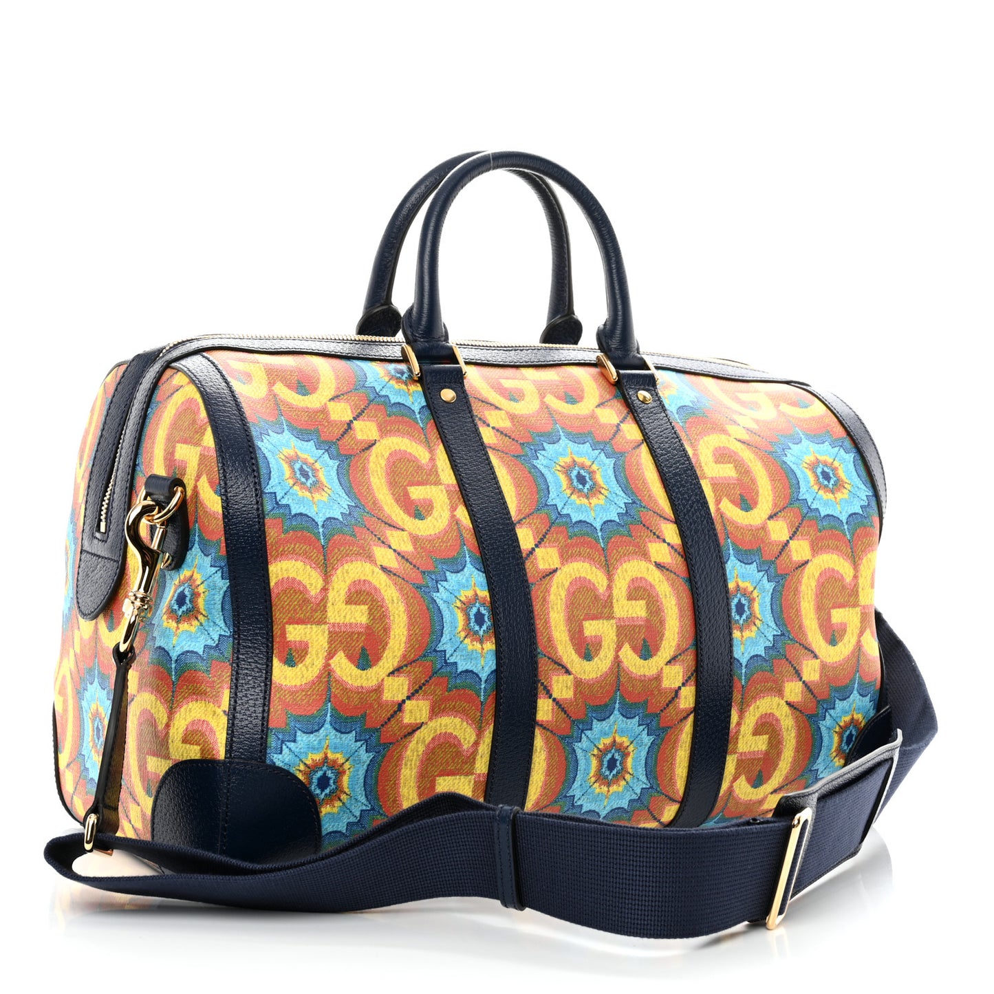 GG Supreme Kaleidoscope Calfskin Script Logo Gucci 100 Carry-On Duffle Bag Blue Orange Multicolor Blue Agata