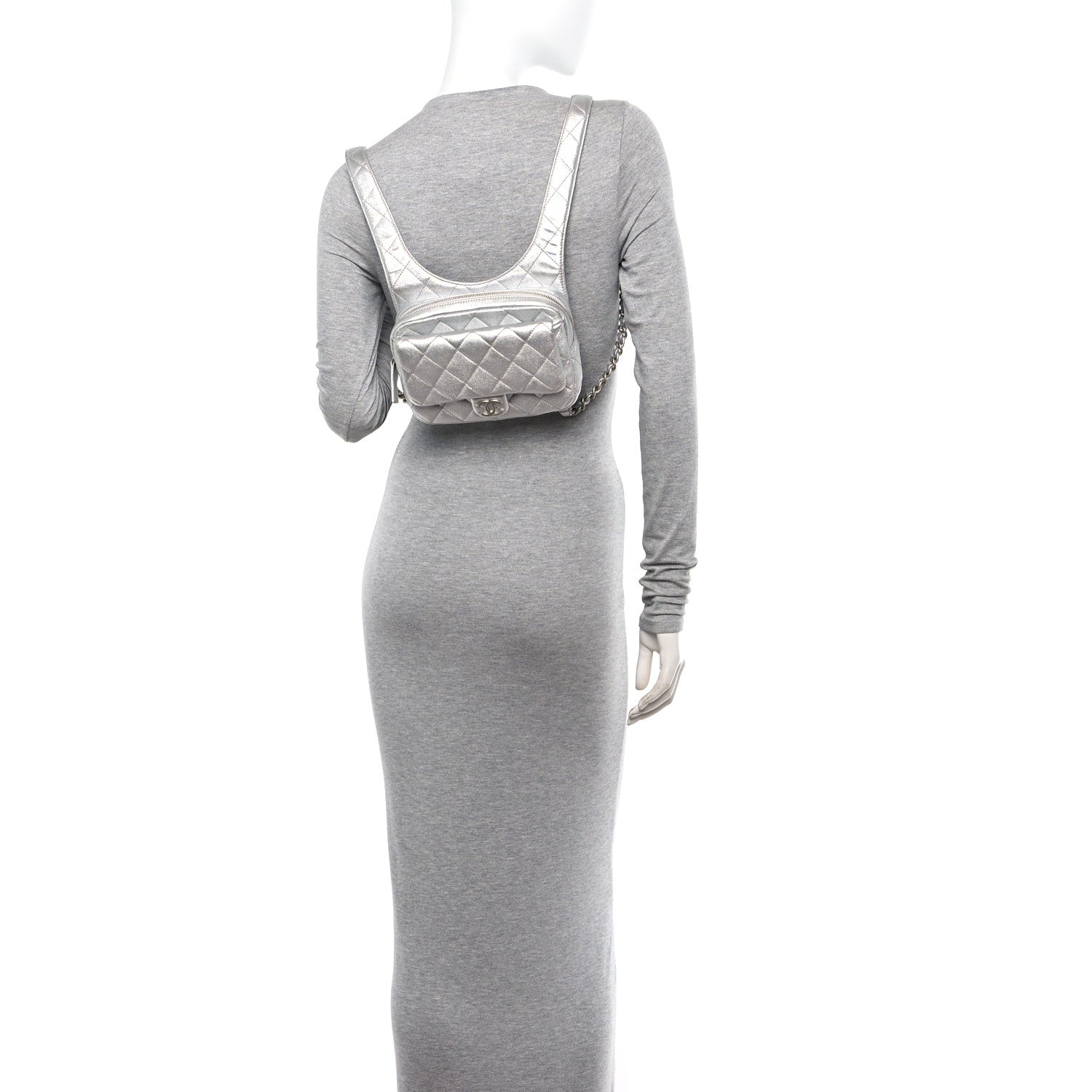 Chanel Metallic Lambskin Quilted Flap Backpack Silver 3 of 10
