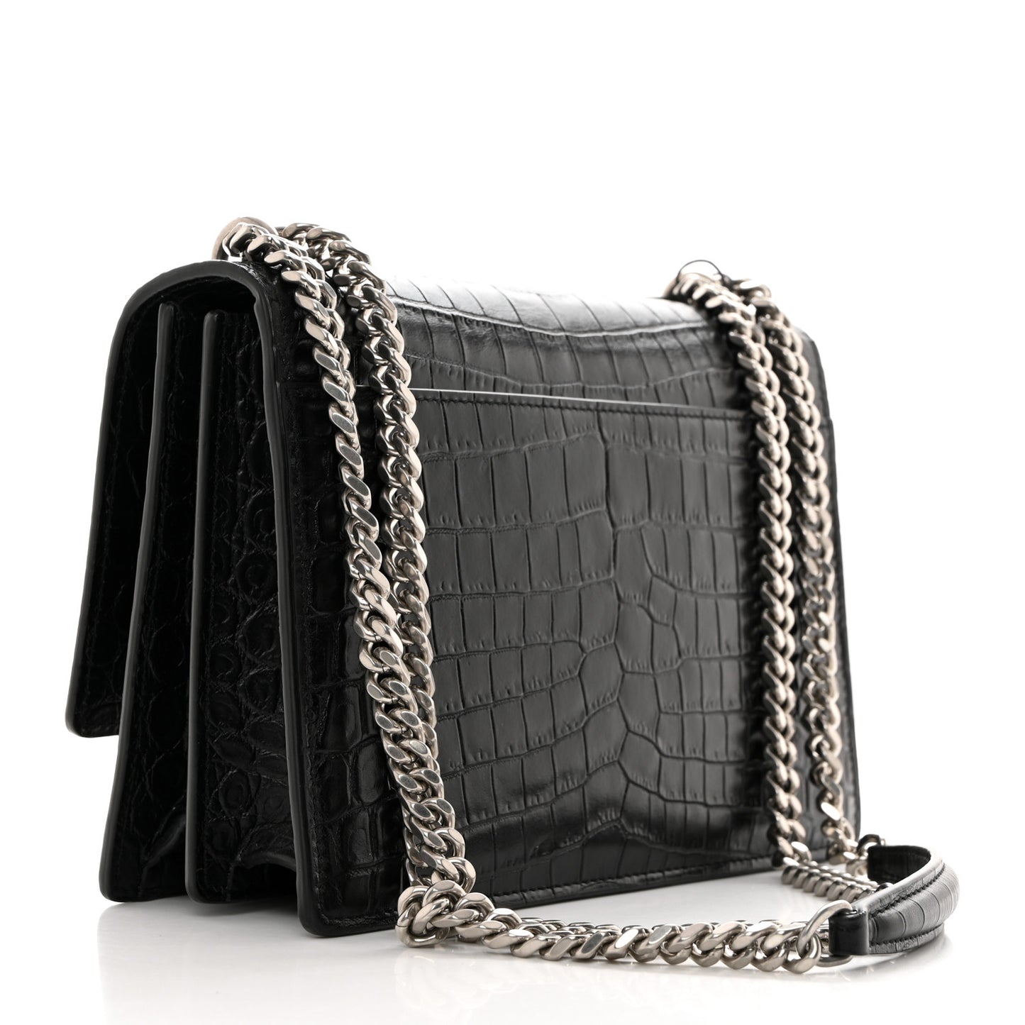 Calfskin Crocodile Embossed Medium Monogram Sunset Black