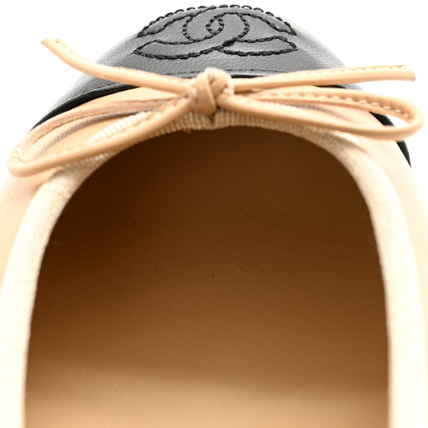 Lambskin Cap Toe CC Ballerina Flats 36.5 Beige Black