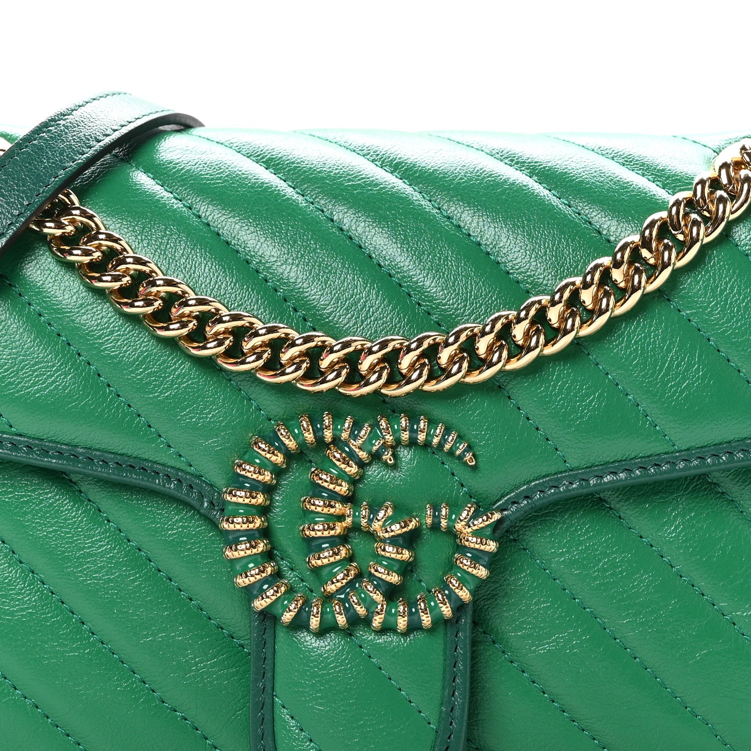 Gucci Azalea Calfskin Enamel Matelasse Diagonal Small Torchon GG Marmont Shoulder Bag New Shamarock Emerald 8 of 10