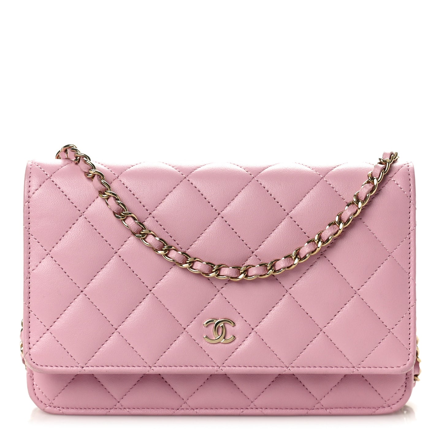 Lambskin Quilted Wallet On Chain WOC Pink