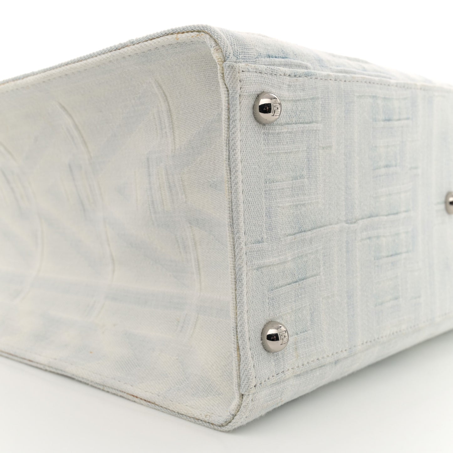 X MARC JACOBS Bleached Denim Vitello King Plexiglass Logo Medium Sunshine Shopper Tote Off White