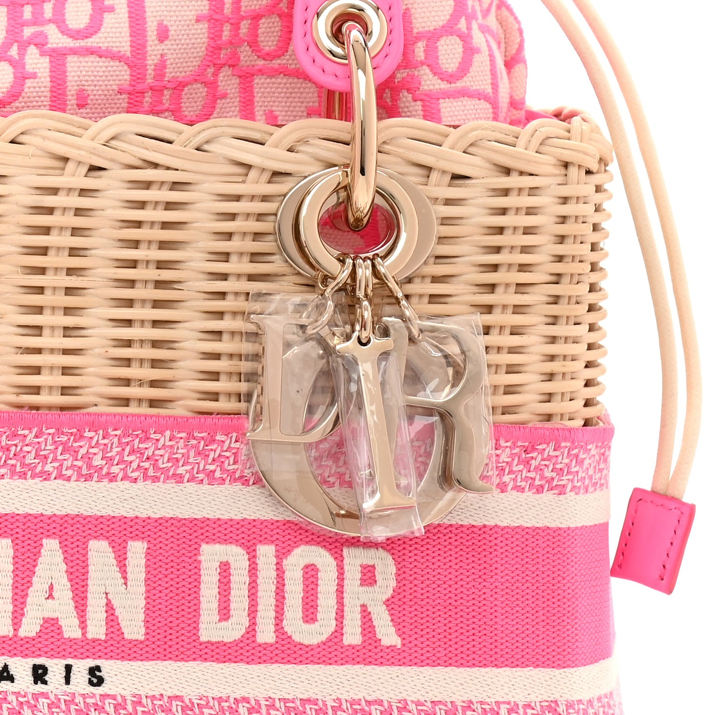 Wicker Oblique Medium Lady Dior Bag Fluorescent Pink