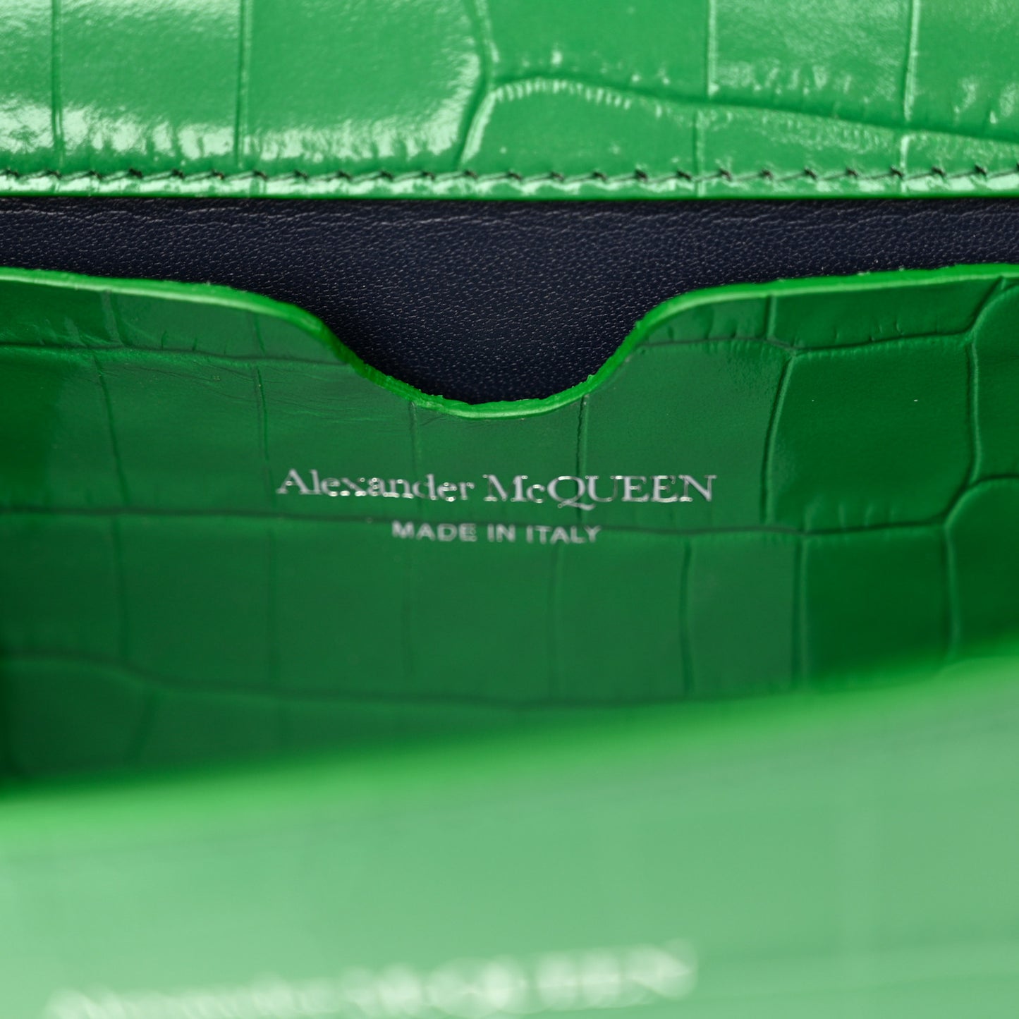 Calfskin Crocodile Embossed Knuckle Shoulder Bag Green