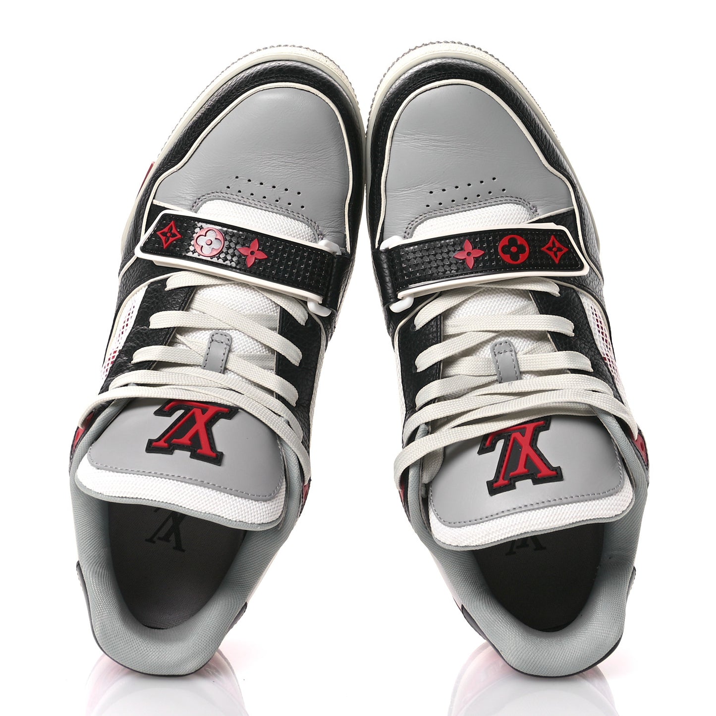 Calfskin Monogram Mens LV Trainer Sneakers 8 Grey Red Black