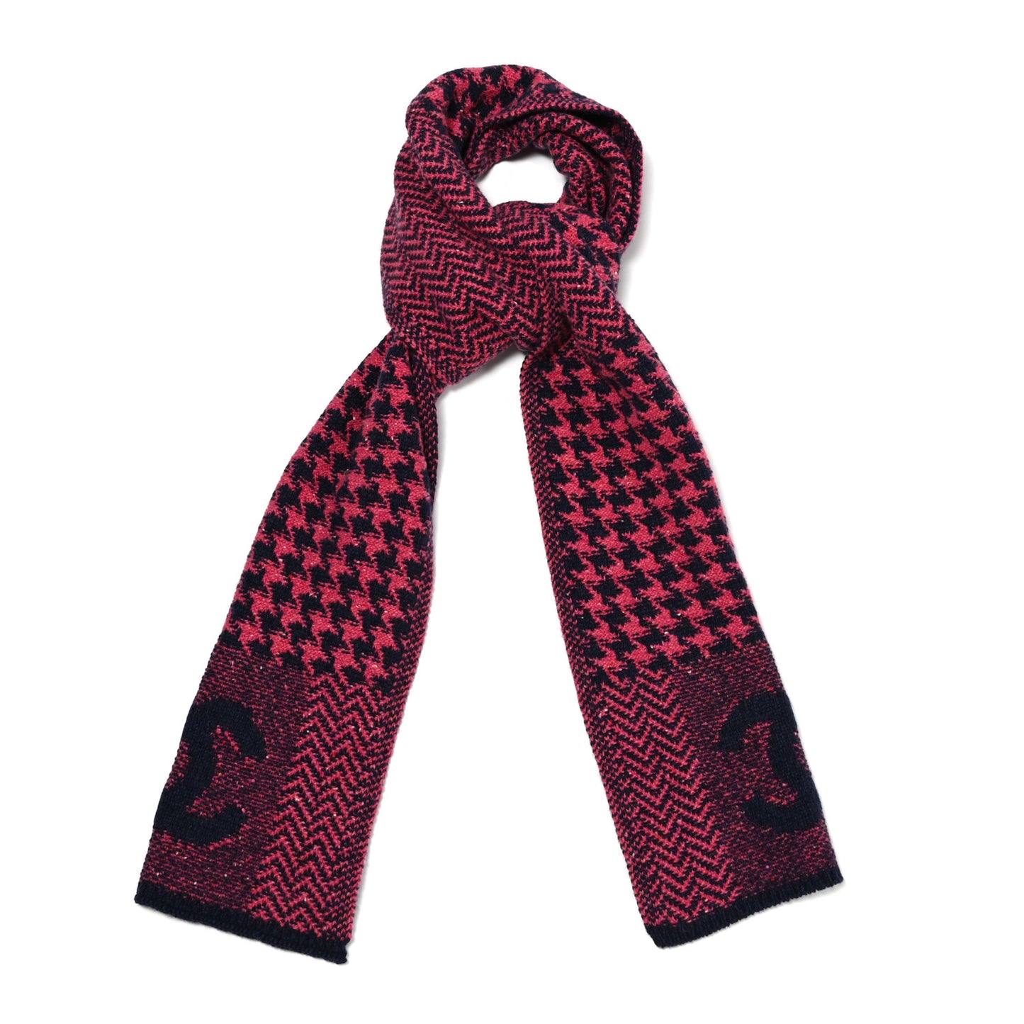 Cashmere Knit CC Scarf Navy Blue Pink