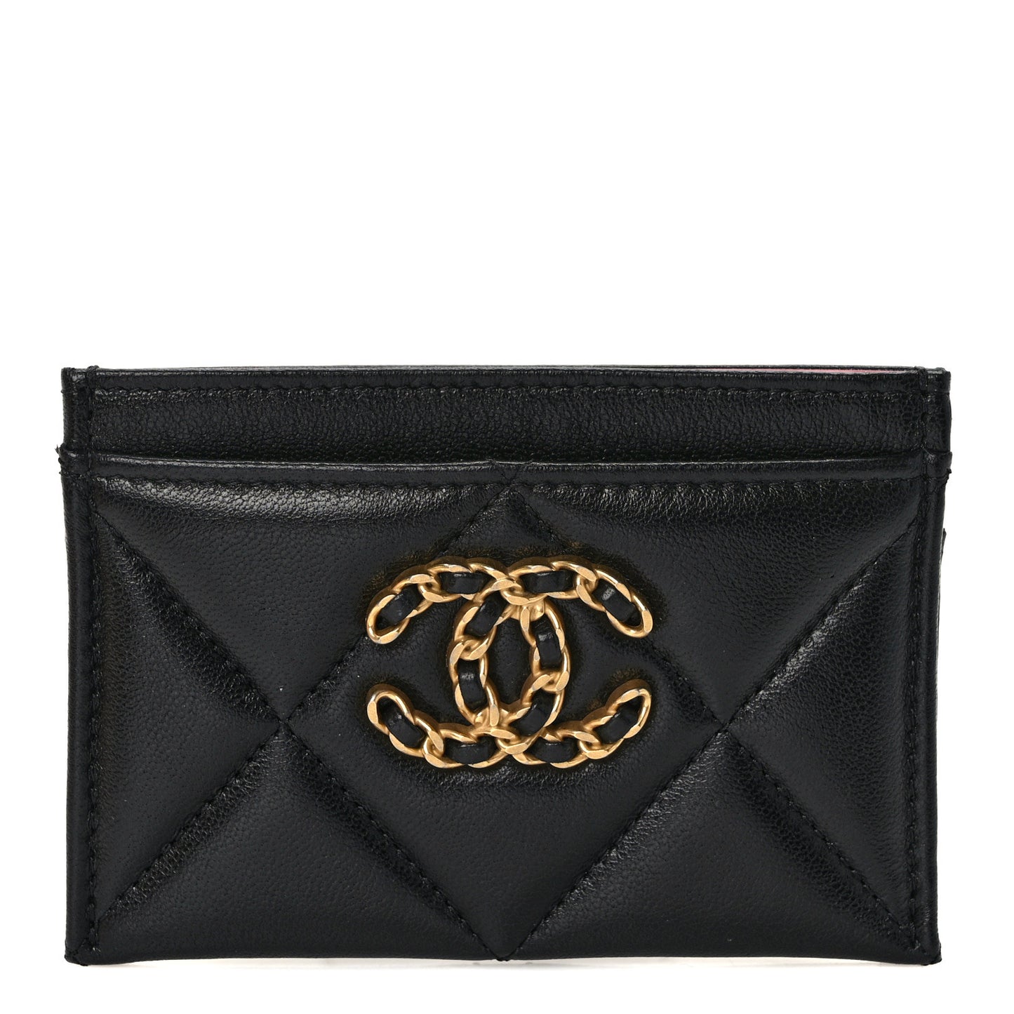 Lambskin Quilted Chanel 19 Card Holder Black