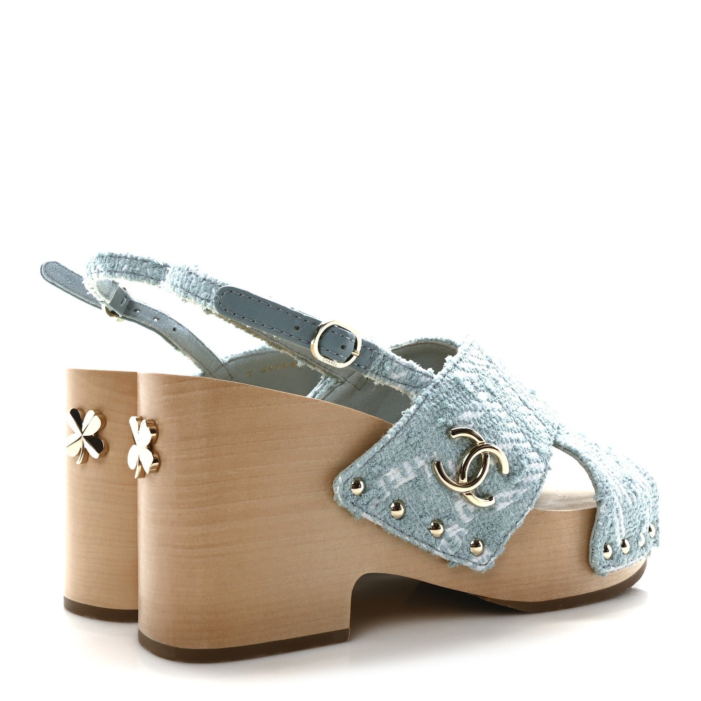 Jacquard Studded Slingback Clog Sandals 39 Turquoise White