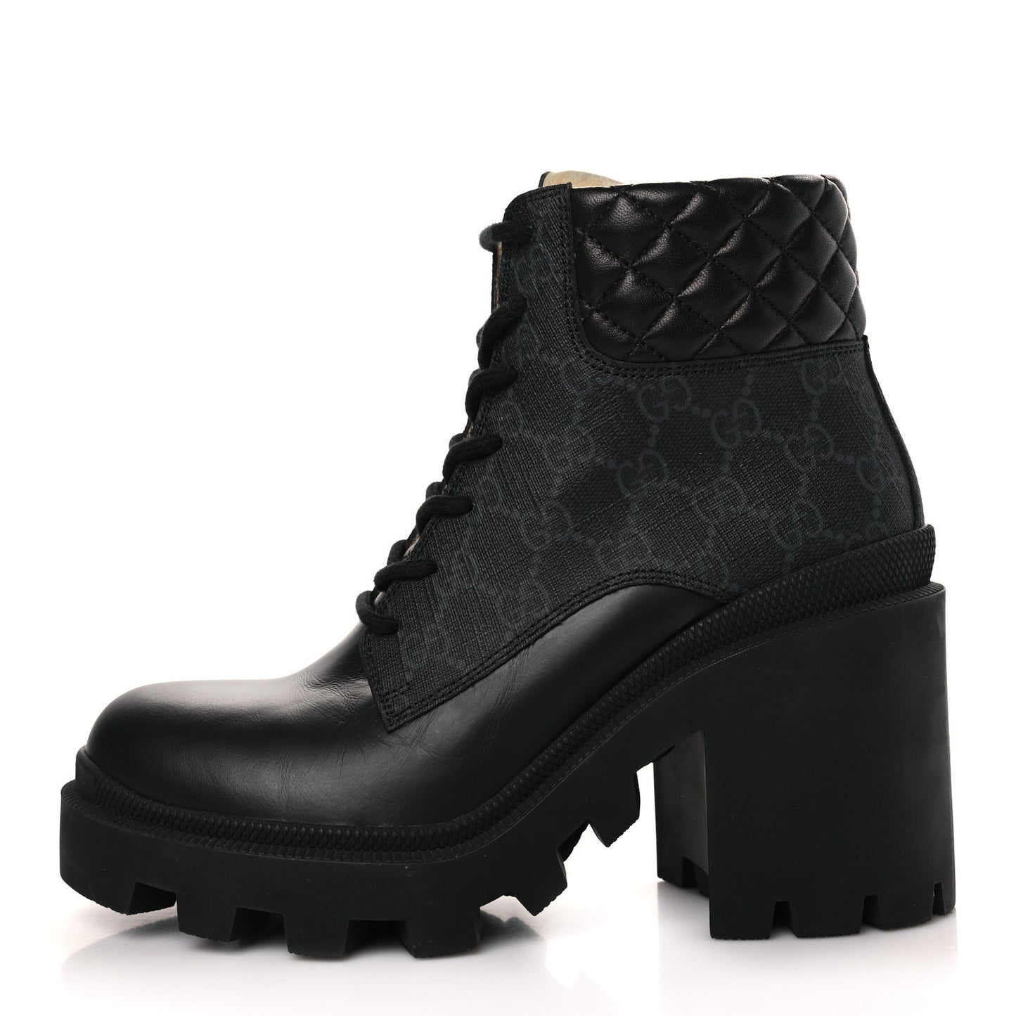 Apollo Calfskin GG Supreme Nappa Samoa Quilted Lace Up Ankle Boots 38.5 Black