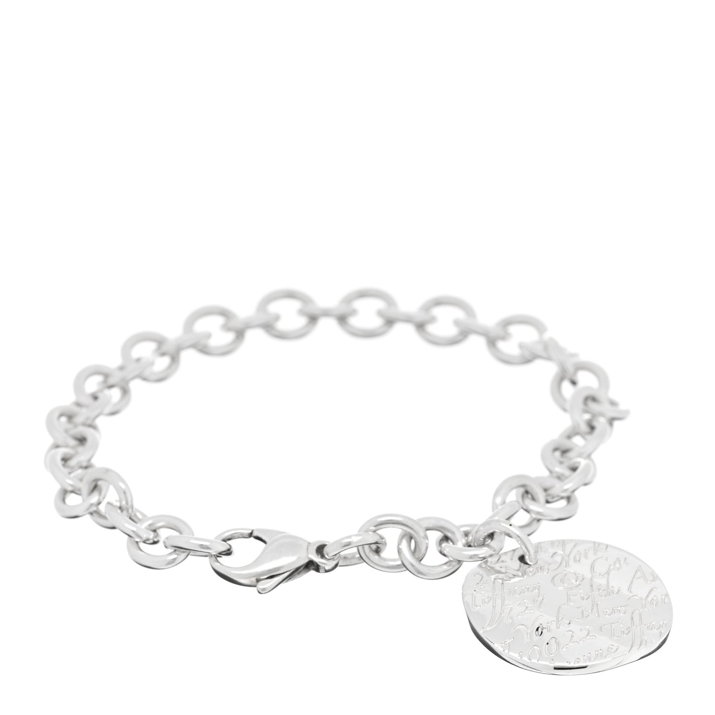 Sterling Silver Notes Round Tag Charm Bracelet
