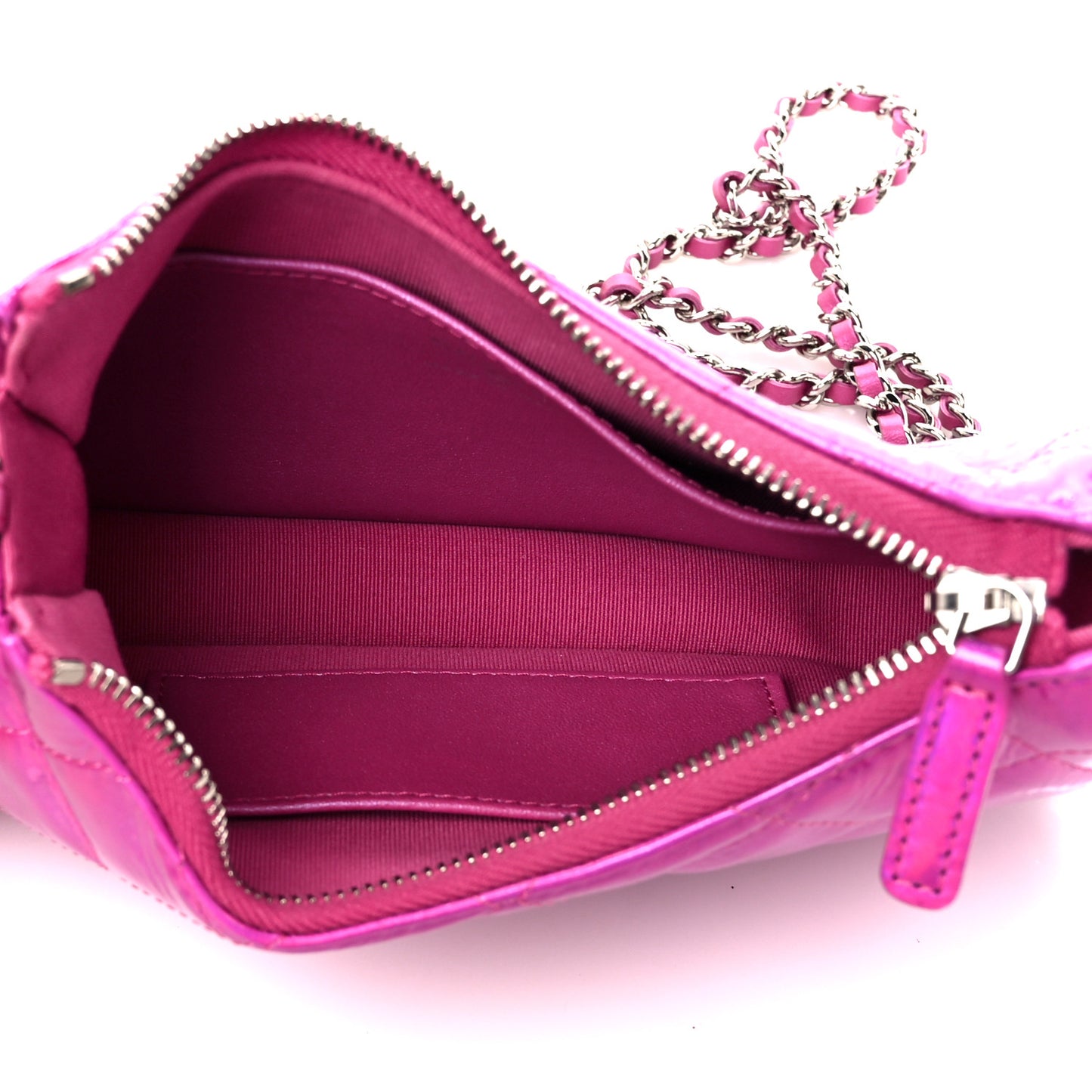 Iridescent Mirror Goatskin Clutch With Chain Pink