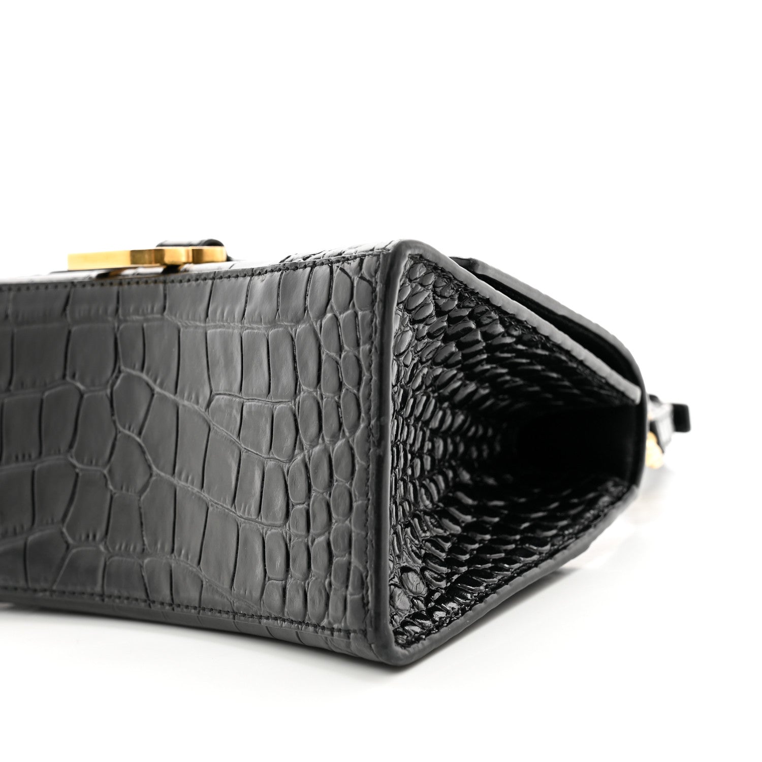 Balenciaga Shiny Calfskin Crocodile Embossed Small Hourglass Top Handle Bag Black 9 of 9