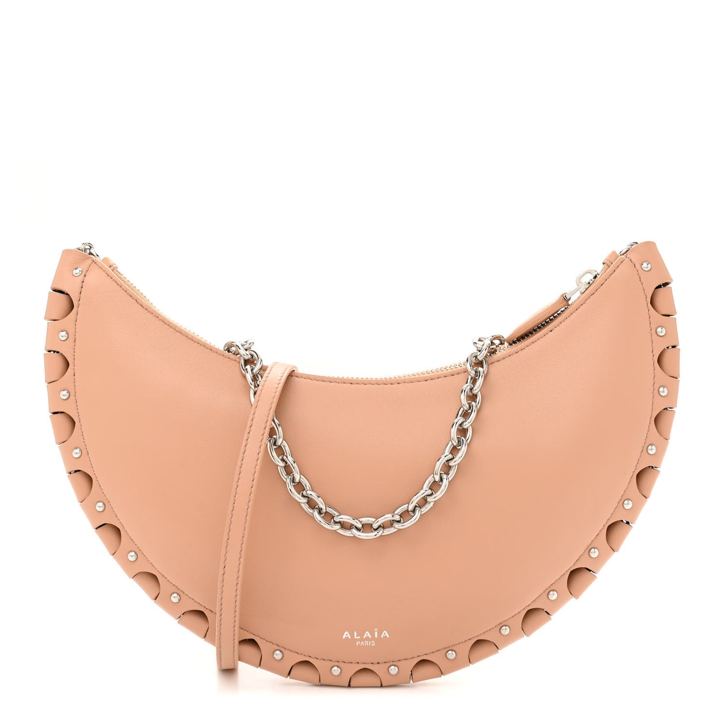 Lambskin Studded Chain Demi Lune Bag Nude