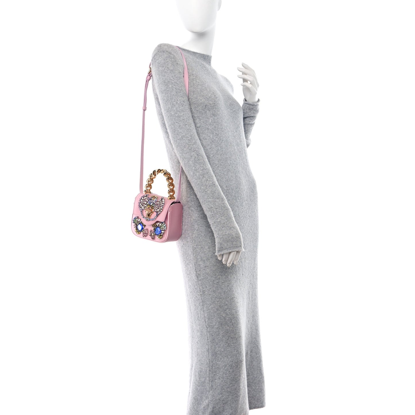 Satin Crystal Studded Mini La Medusa Bag English Rose