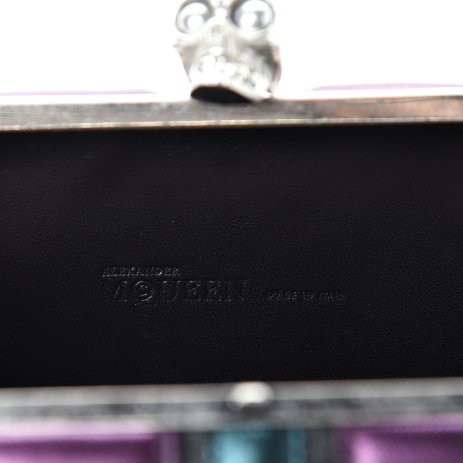 Alexander McQueen Metallic Saffiano Britannia Skull Box Clutch Green Black Purple 8 of 10