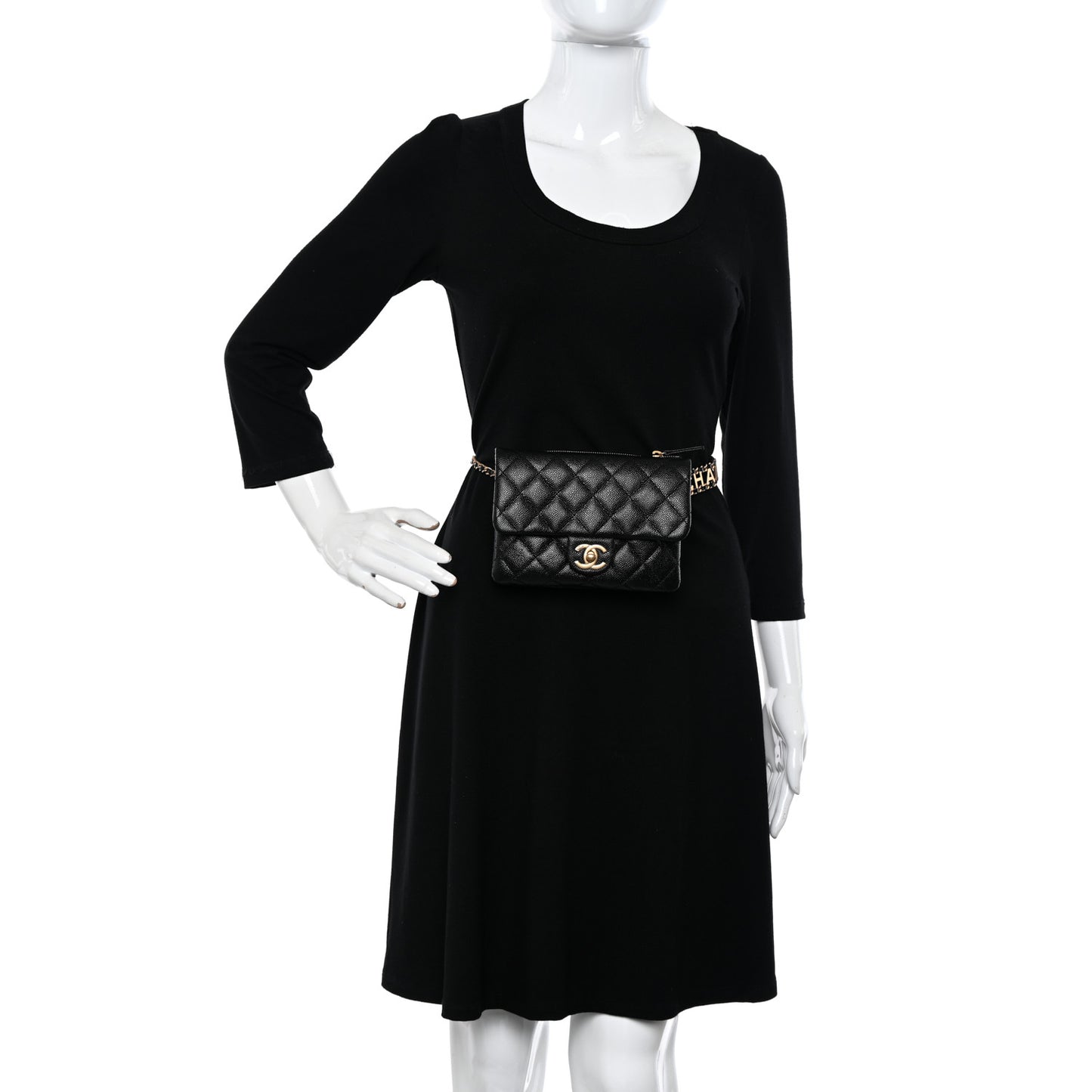 Shiny Caviar Pick Me Up Flap Belt Bag Black