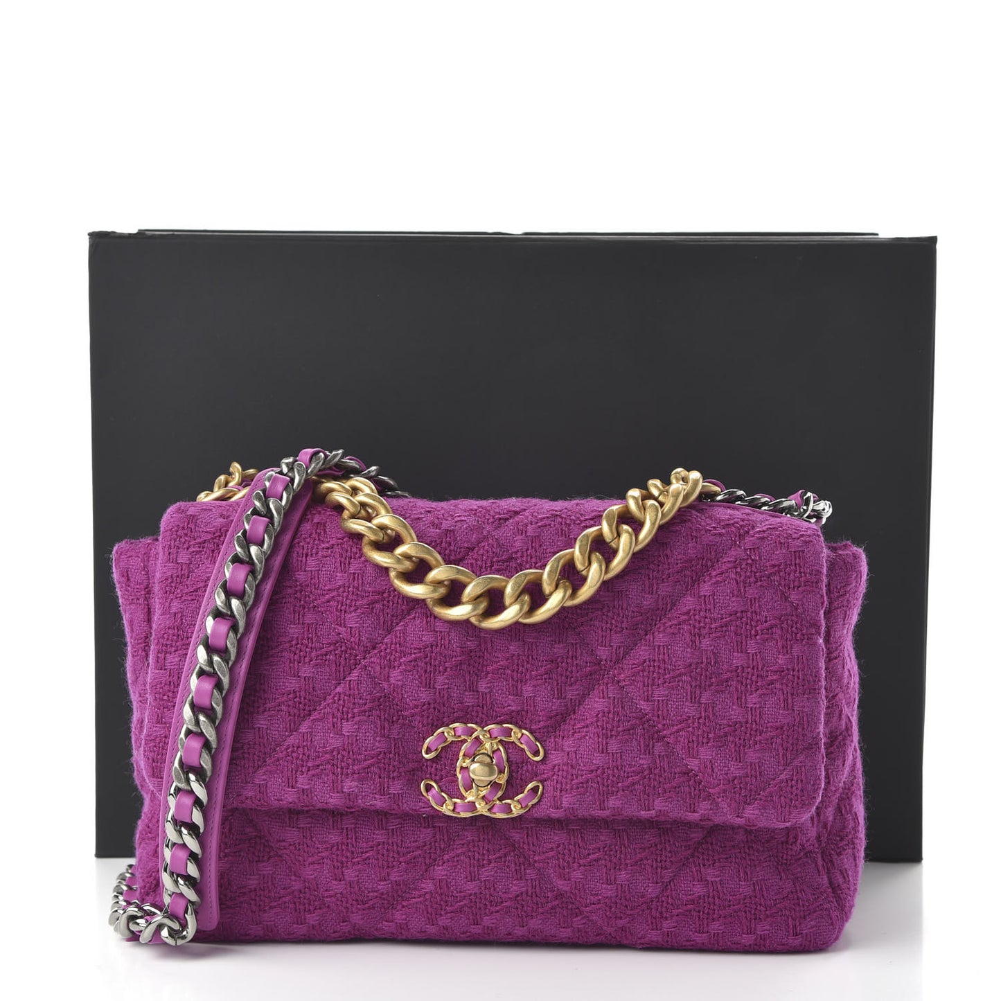 Tweed Quilted Large 19 Flap Purple
