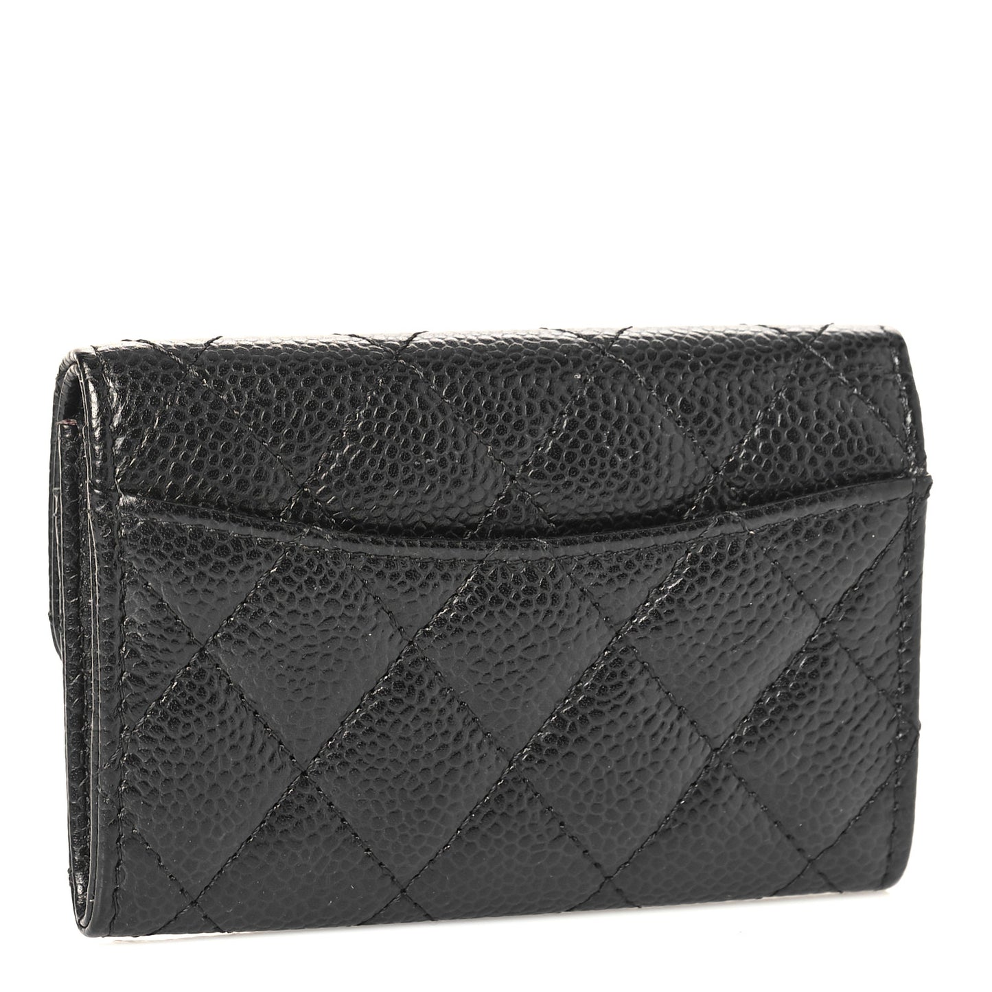 Caviar Quilted Flap Card Holder Wallet Black