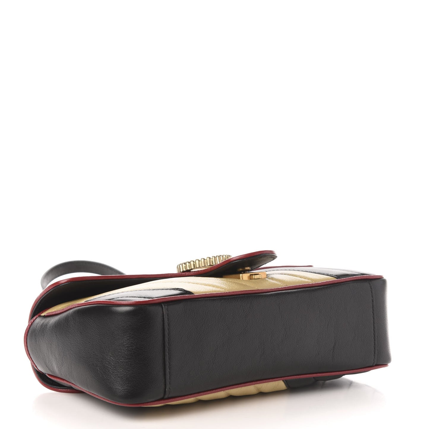 Vintage Effect Calfskin Matelasse Diagonal Striped Small Torchon GG Marmont Shoulder Bag Black Beige