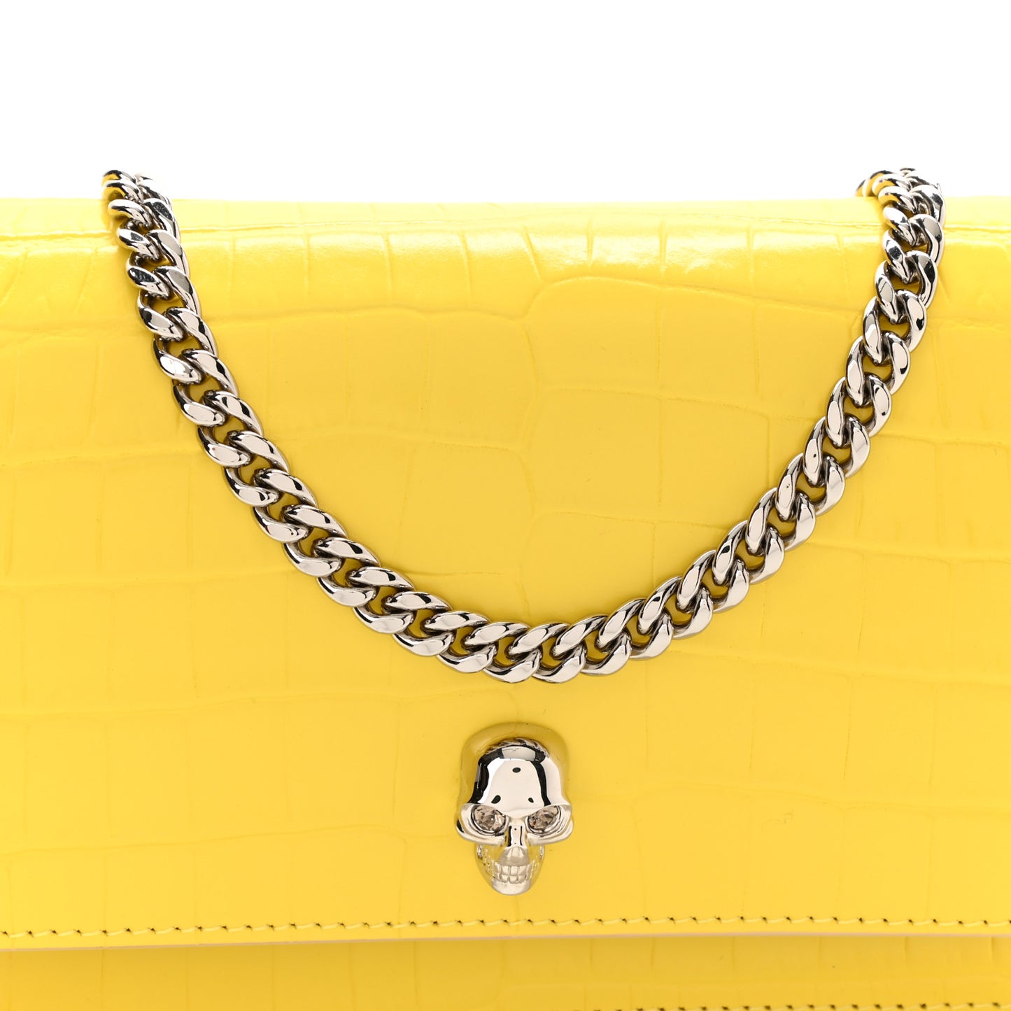 Calfskin Crocodile Embossed Skull Mini Crossbody Bag Yellow