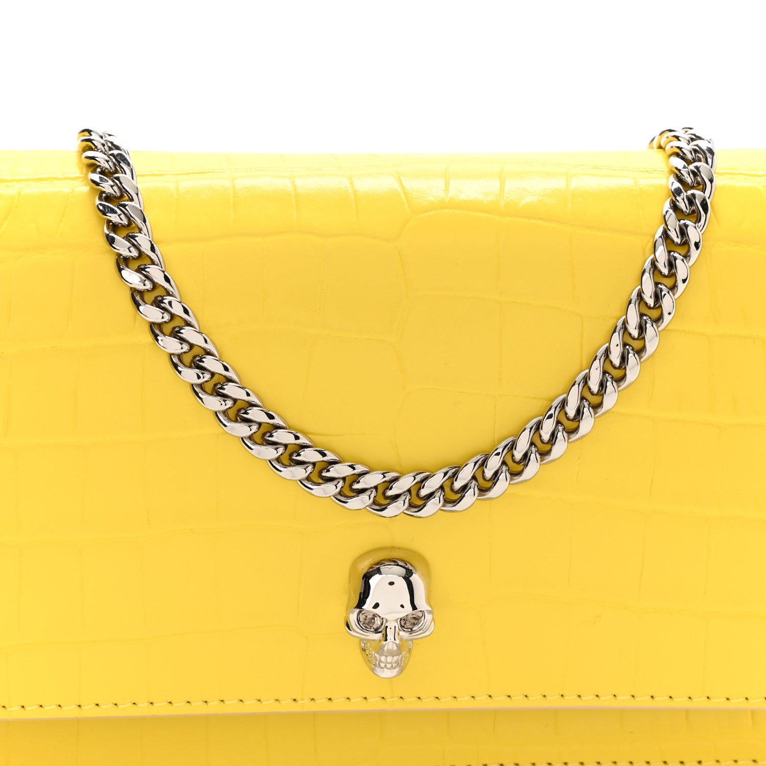 Alexander McQueen Calfskin Crocodile Embossed Skull Mini Crossbody Bag Yellow 8 of 10