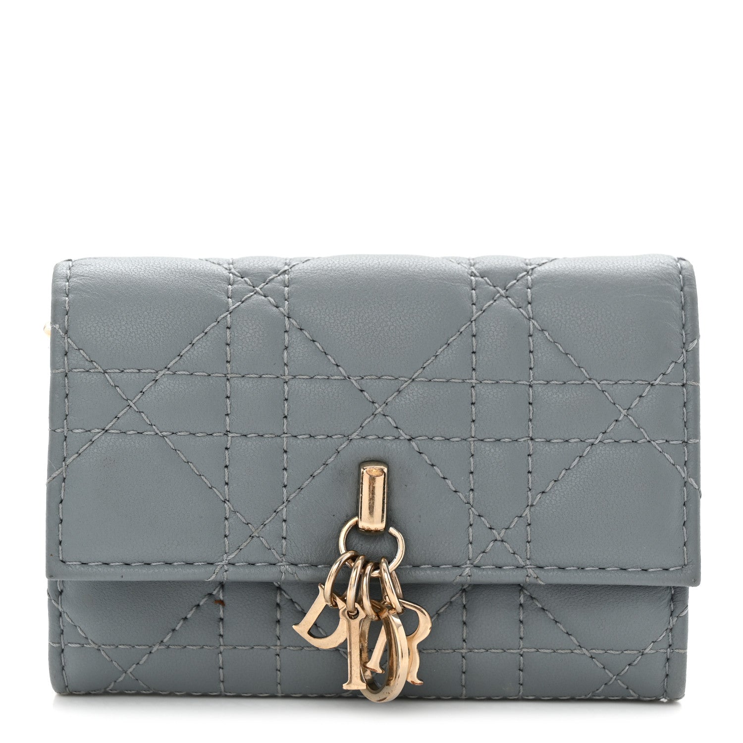 Christian Dior レディディオール　ケース　グレー Christian Dior Lambskin Cannage Lady Dior Flap Card Holder Gray