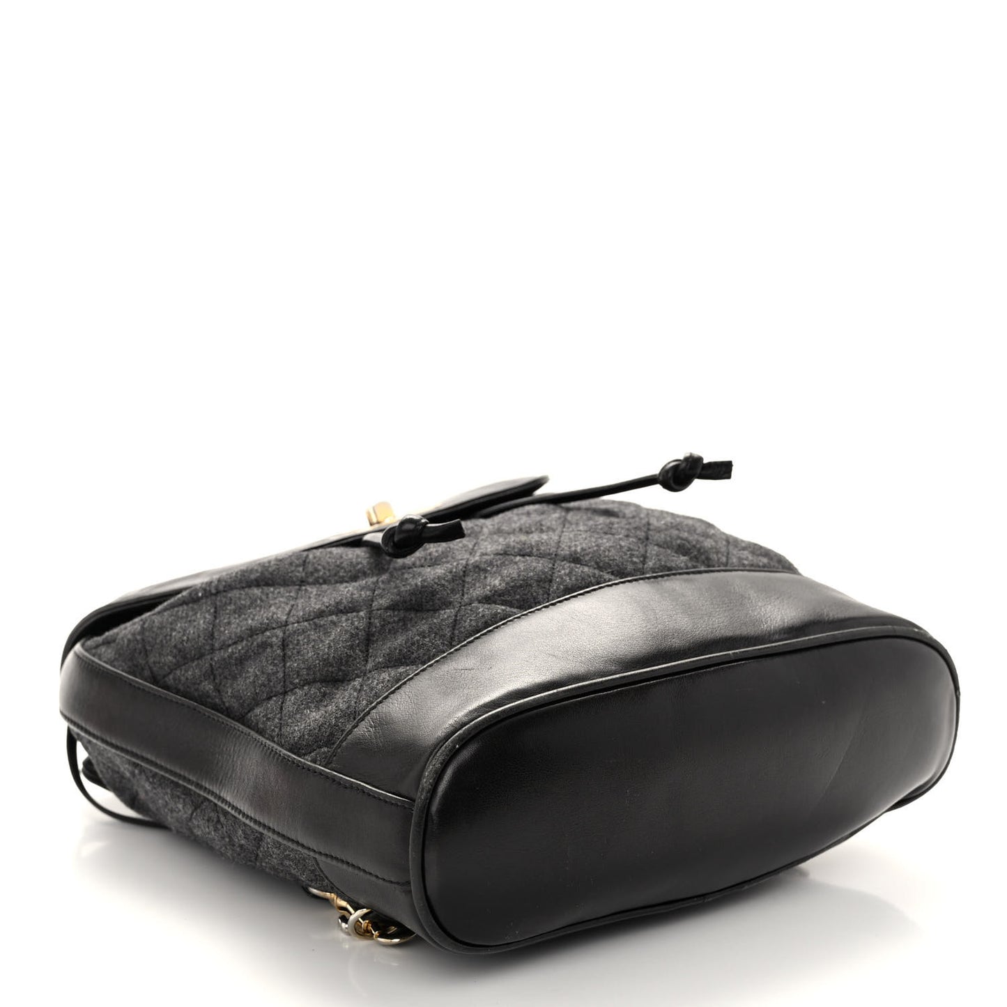 Lambskin Wool Quilted Drawstring Sling Backpack Black Grey