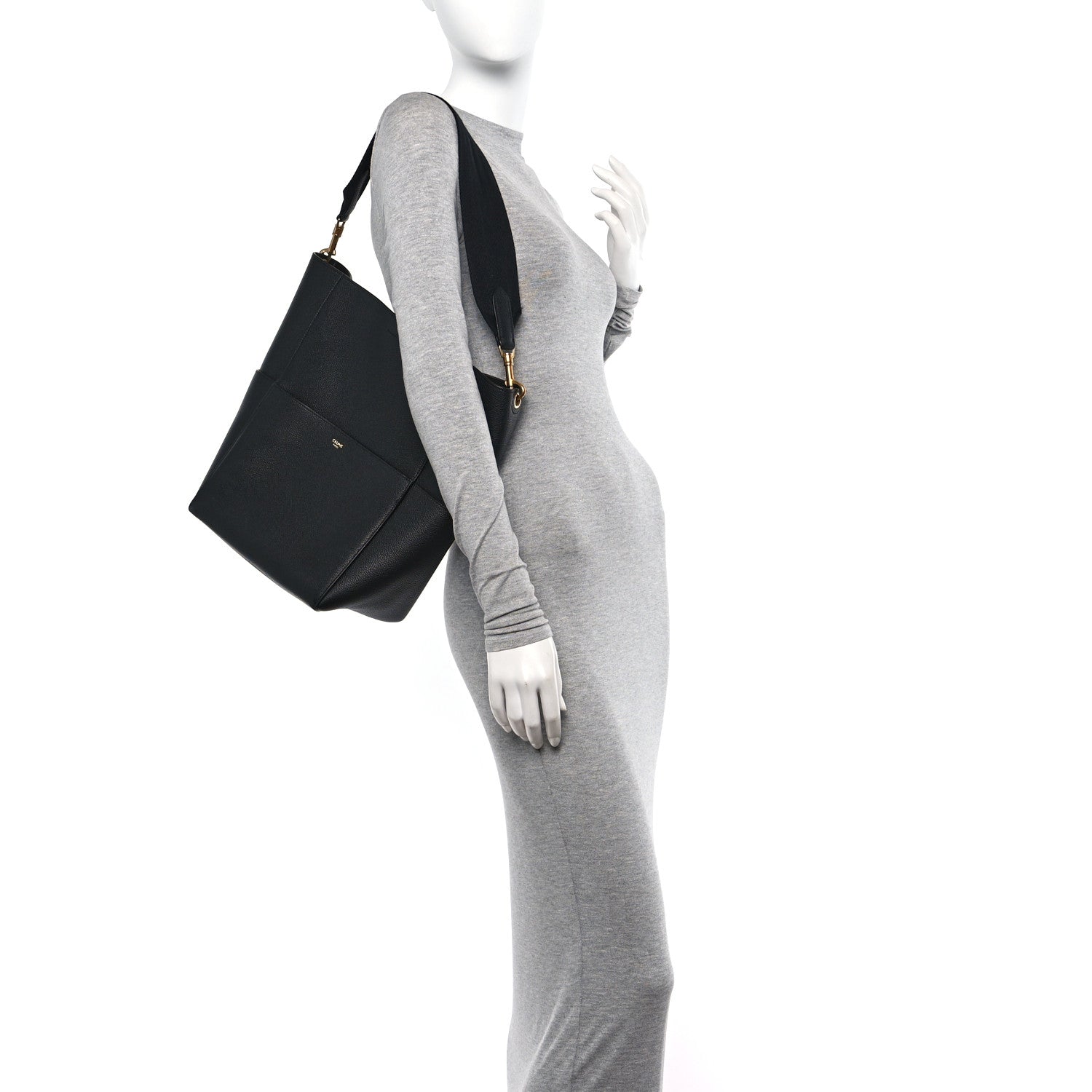 Celine Soft Grained Calfskin Sangle Bucket Bag Black 2 of 9