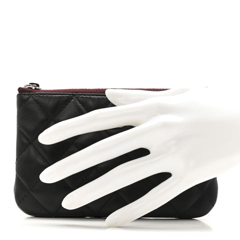 Lambskin Quilted Small Cosmetic Case Black