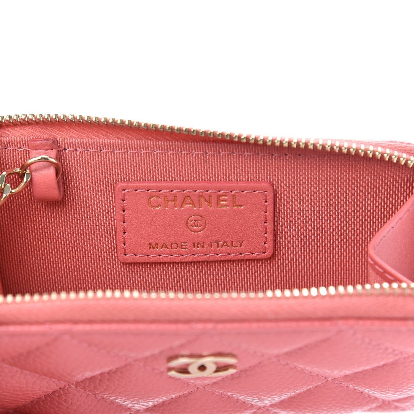 Metallic Caviar Quilted Key Holder Case Pink