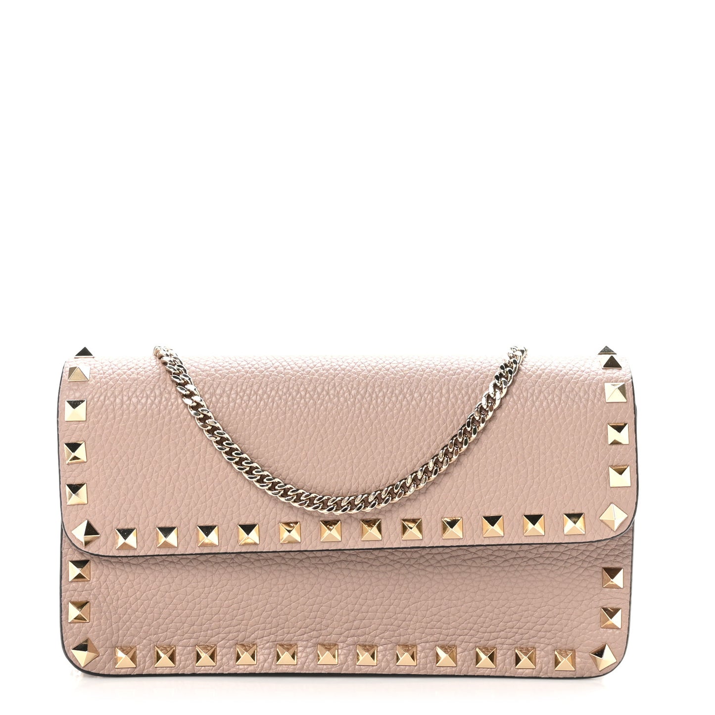 Grainy Calfskin Rockstud Chain Pouch Poudre