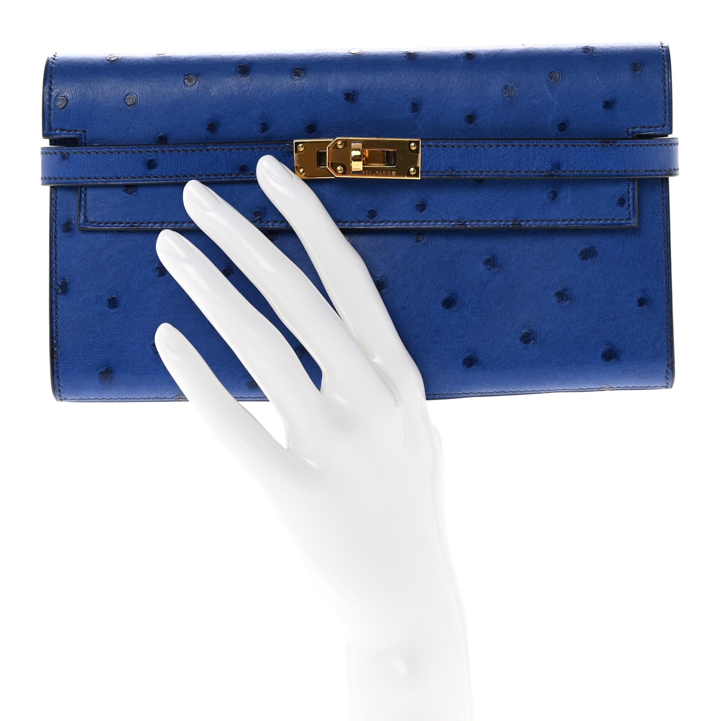 Ostrich Kelly Longue Wallet Bleu Saphir
