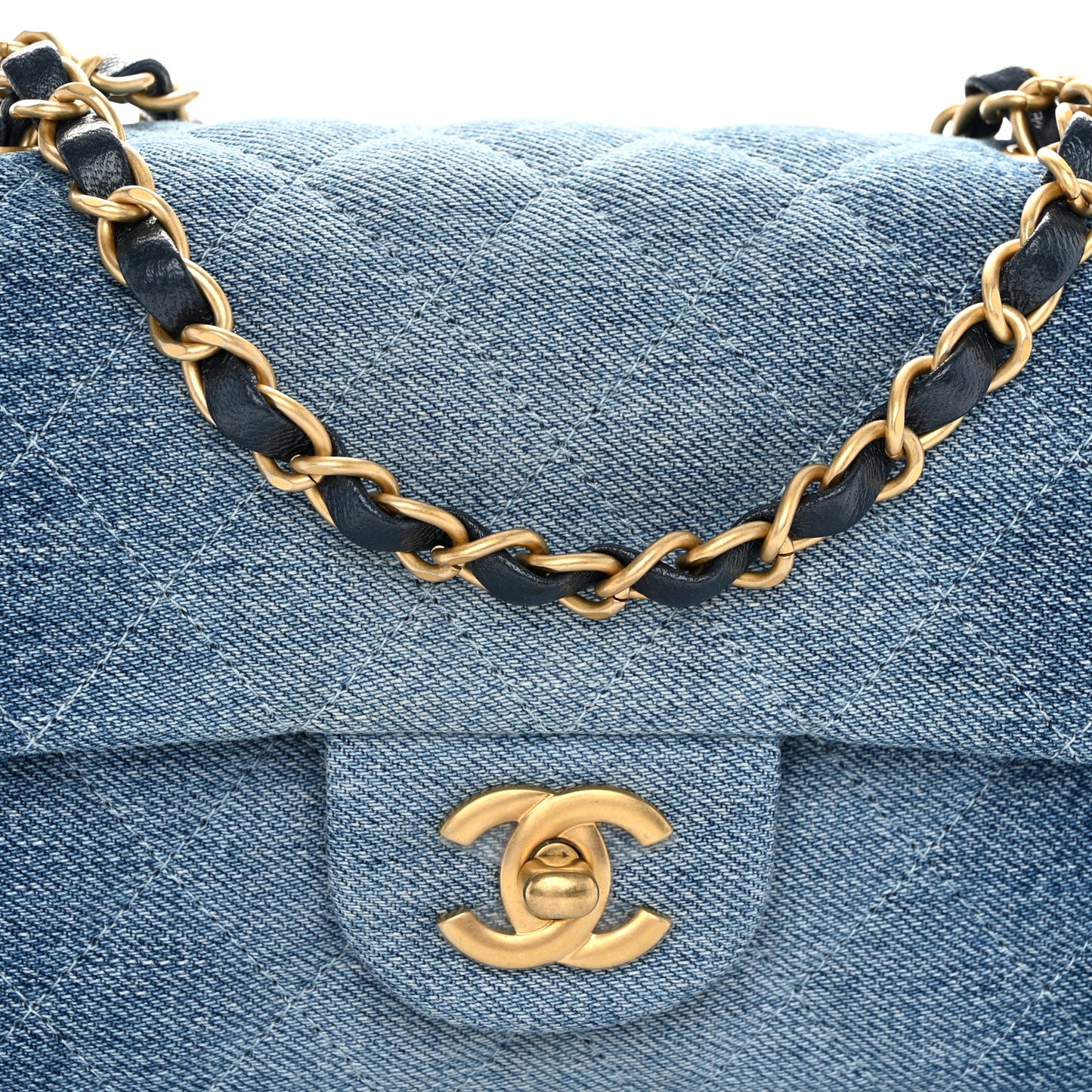 Washed Denim Quilted Mini Rectangular Flap Blue