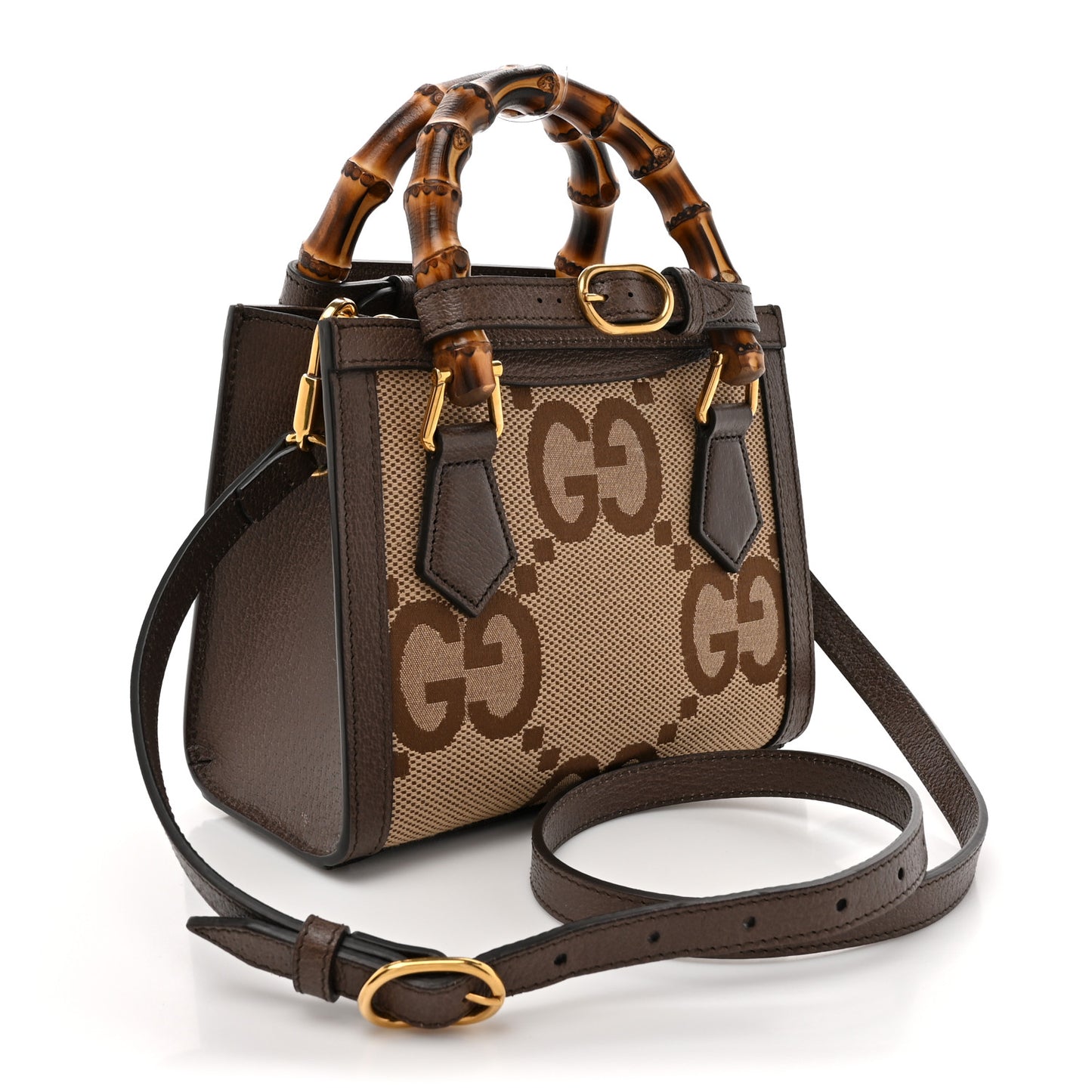 Monogram Jumbo GG Textured Dollar Calfskin Mini Diana Tote Bag Camel Ebony New Acero