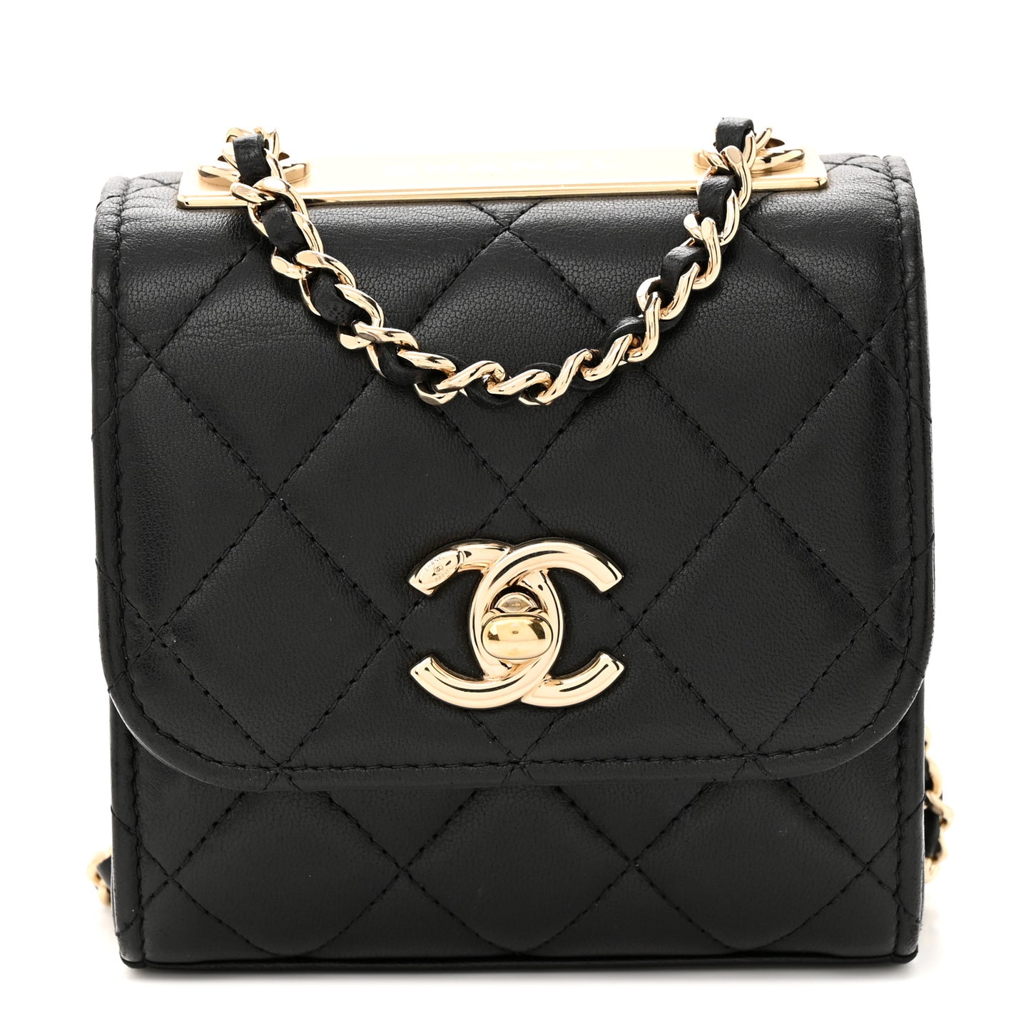 Lambskin Quilted Mini Trendy CC Chain Wallet Black