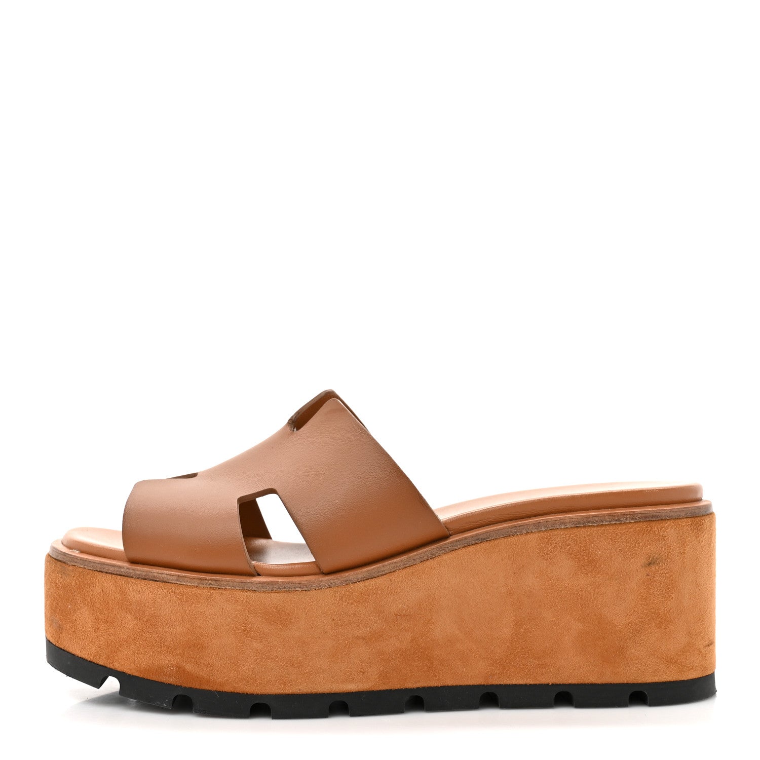 Hermes Calfskin Suede Goatskin Eze 30 Sandals 37 Marron Glaise