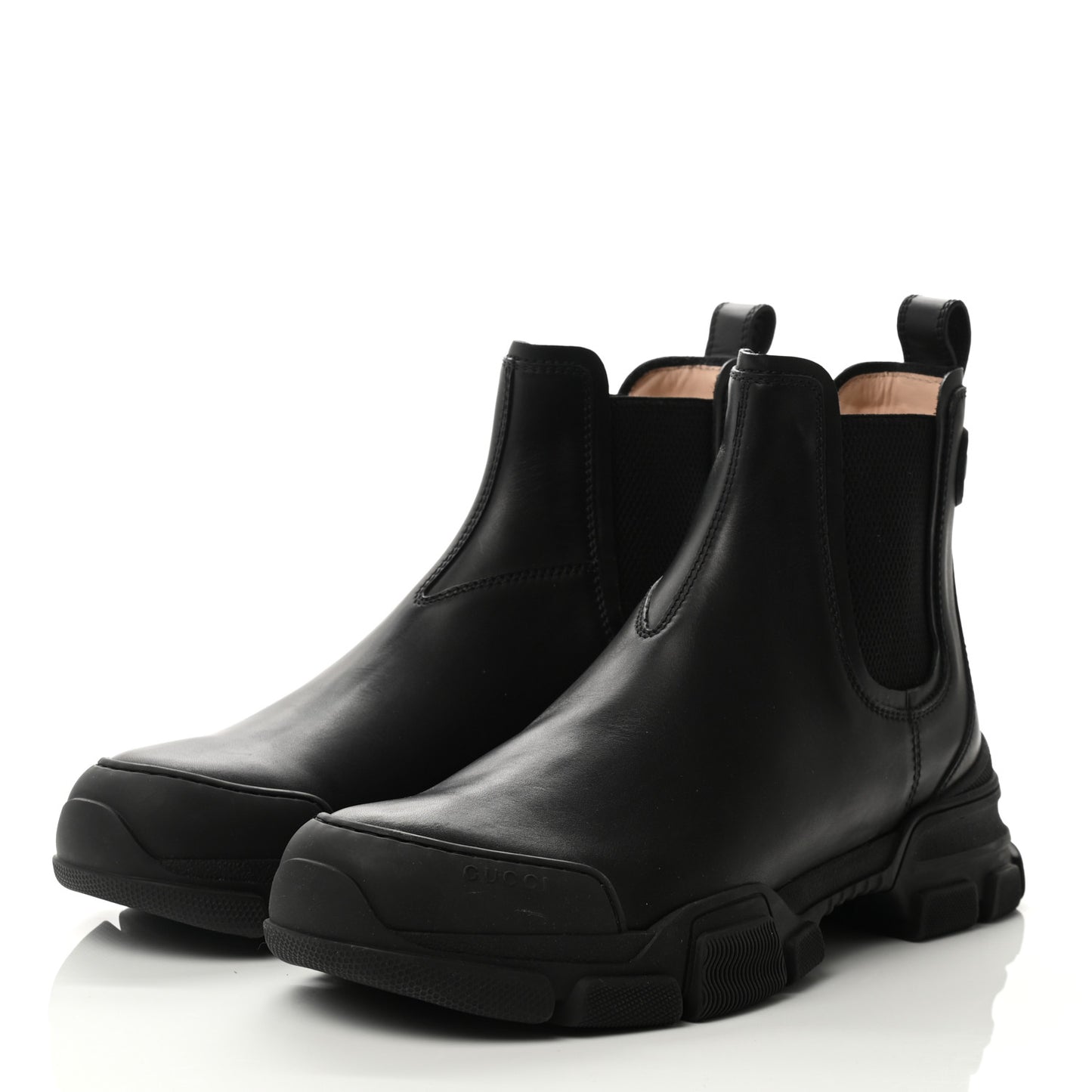 Calfskin Logo Mens Lug Sole Chelsea Ankle Boots 9 Black