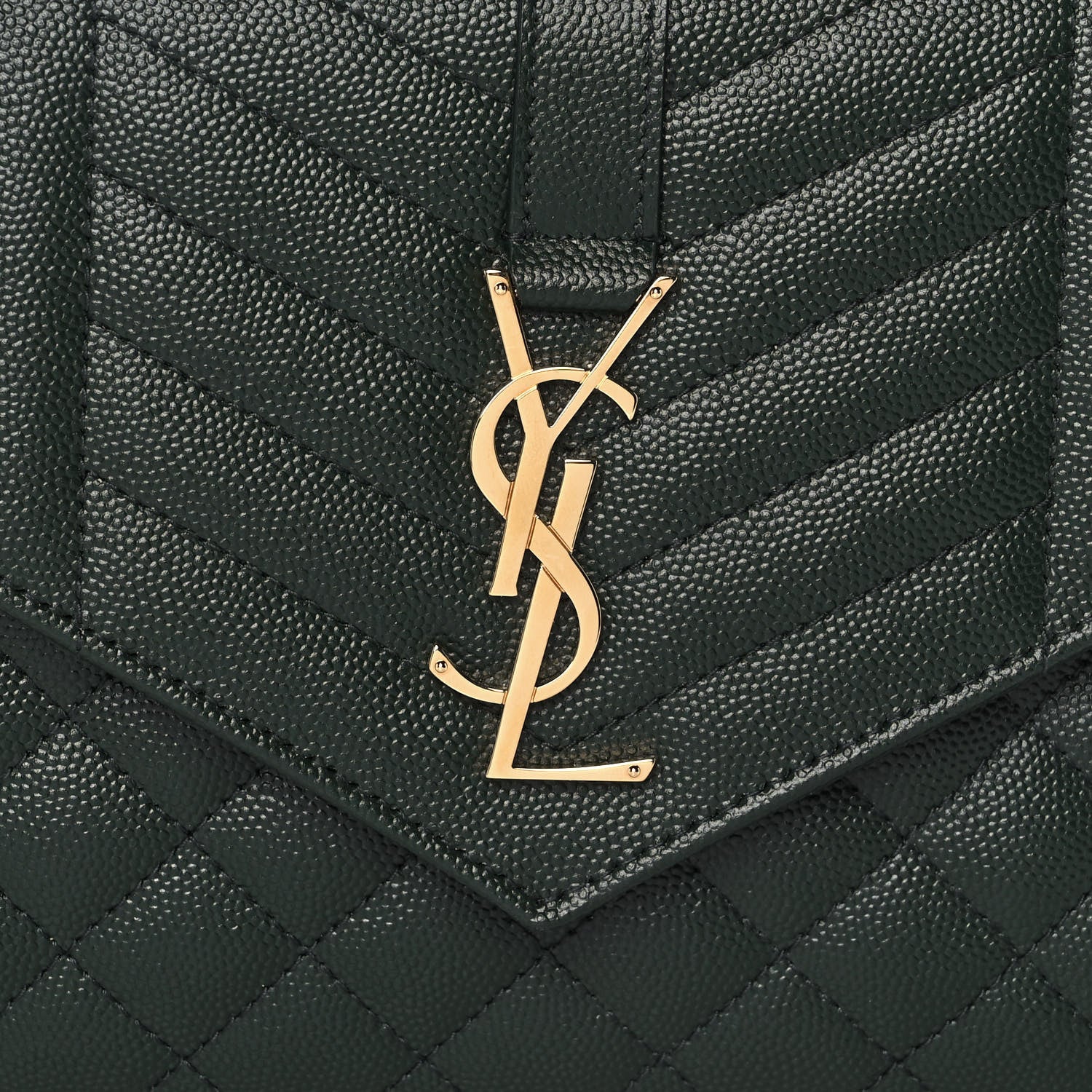 Saint Laurent Grain De Poudre Textured Mixed Matelasse Triquilt Monogram Clutch Vert Fonce 10 of 11