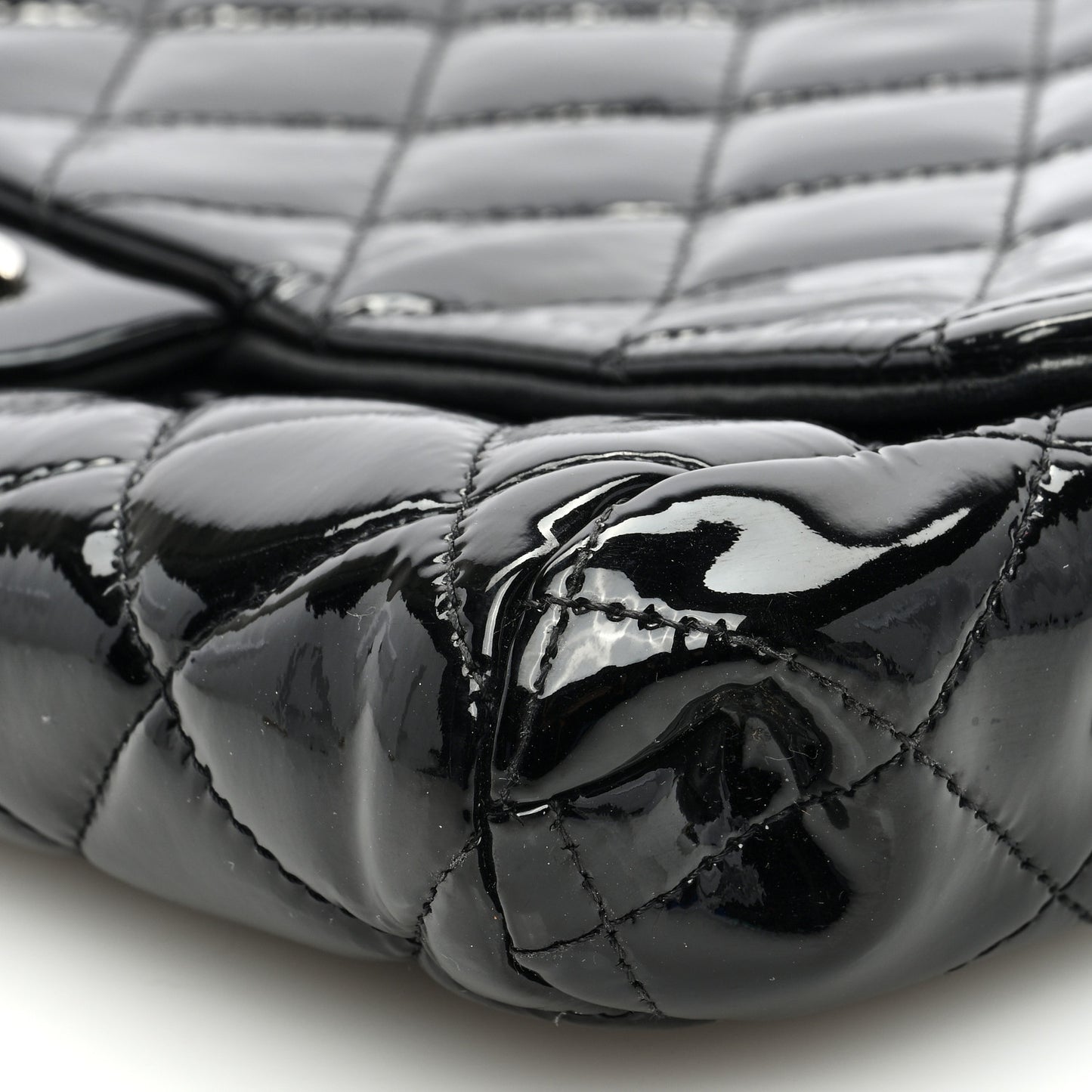 Patent Quilted Clutch with Chain Flap Black