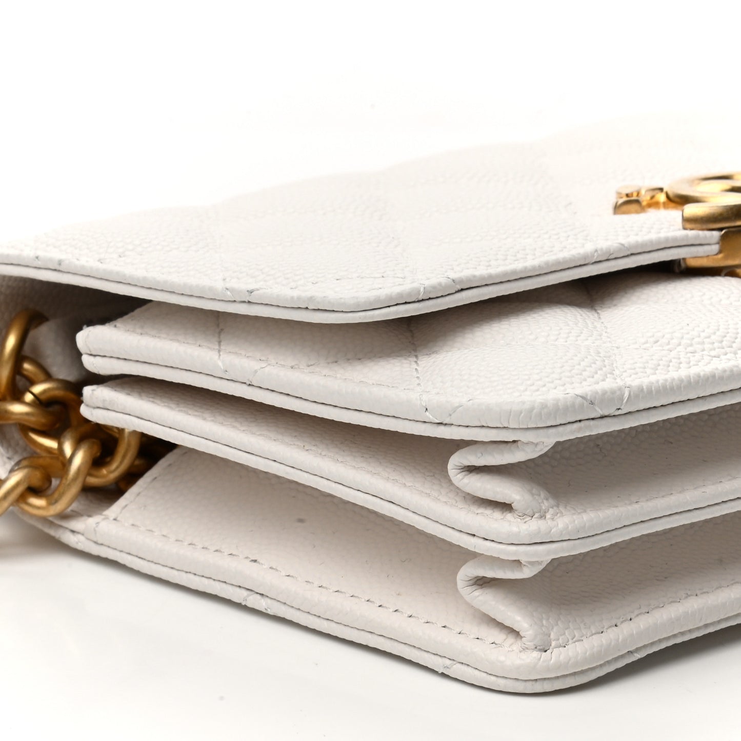 Caviar Quilted Large Bracelet On Chain Clutch White