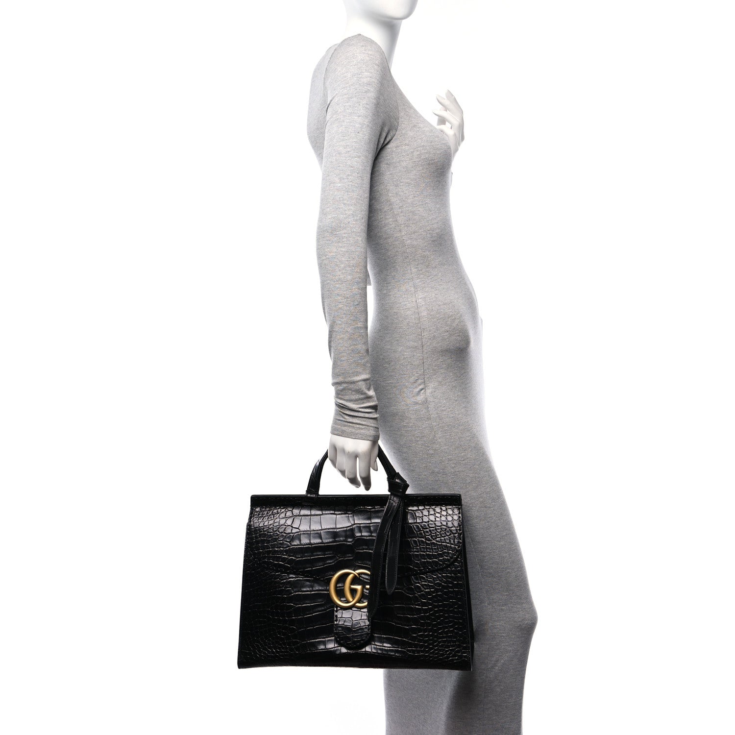 Gucci Crocodile Medium GG Marmont Top Handle Bag Black 2 of 12