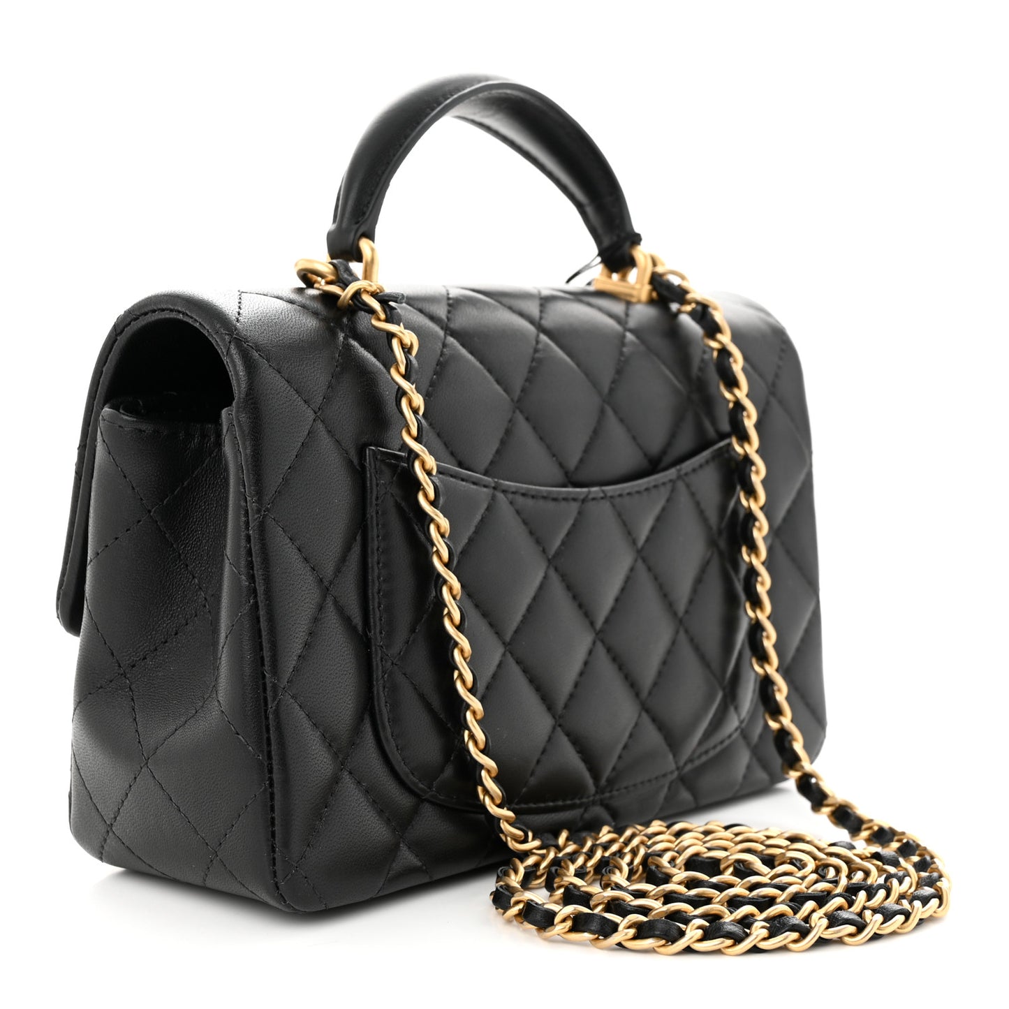 Lambskin Quilted Mini Top Handle Rectangular Flap Black