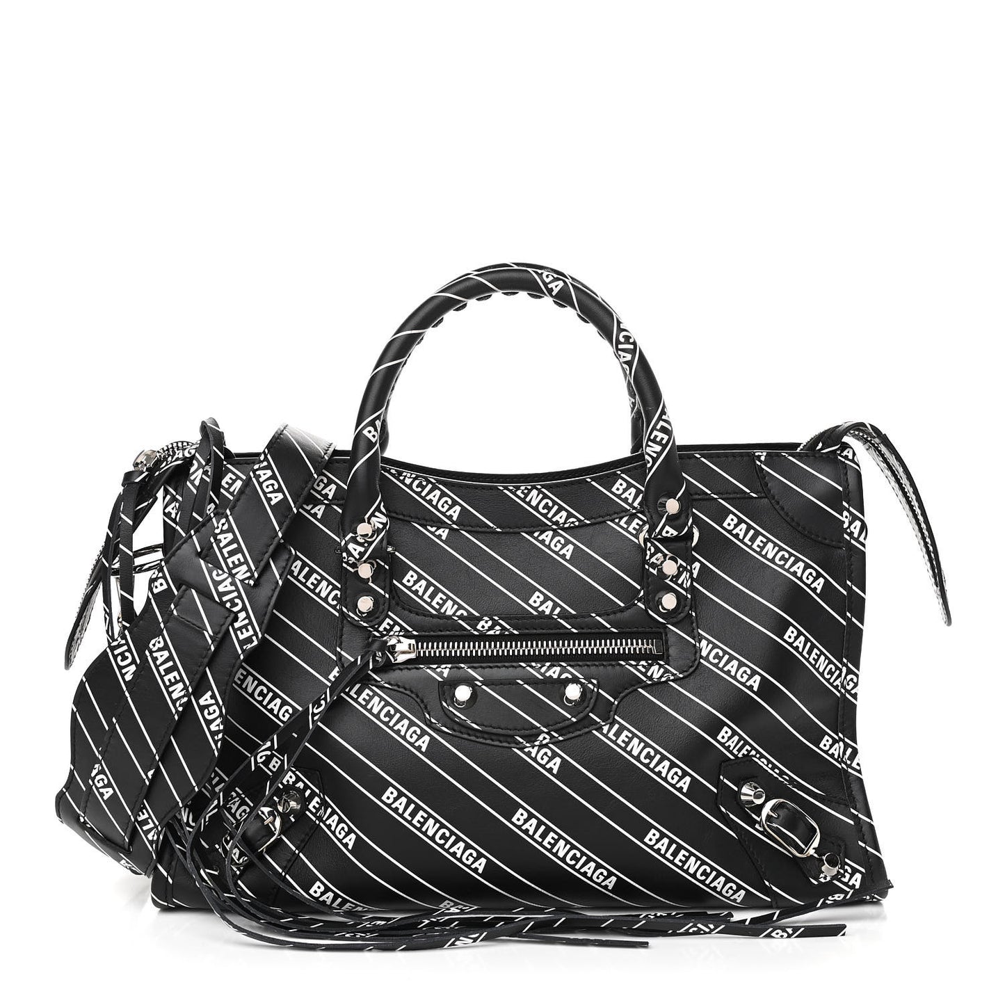 Veau Allover Logo Classic Silver Hardware S City Black White
