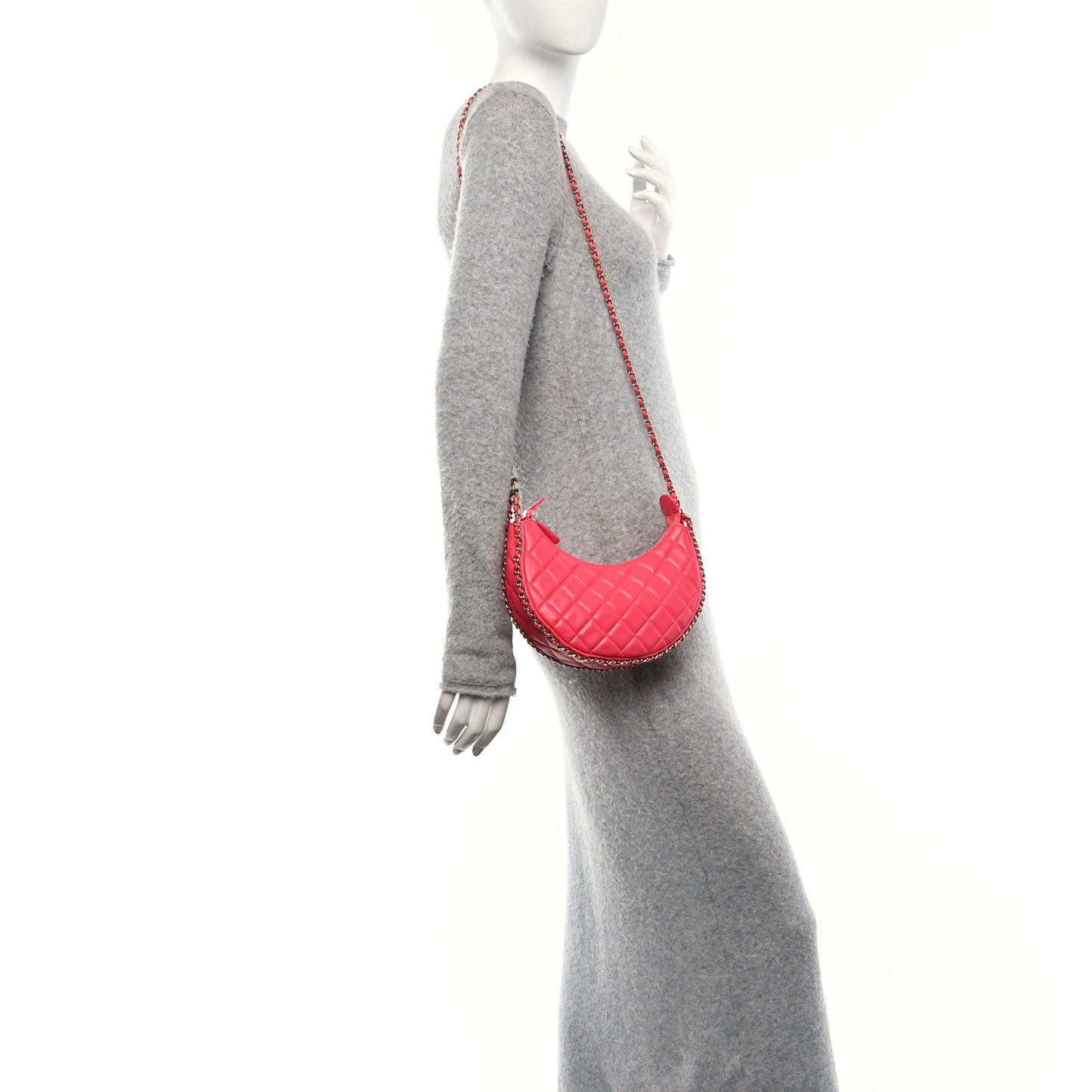 Lambskin Quilted Chain Around Hobo Pink