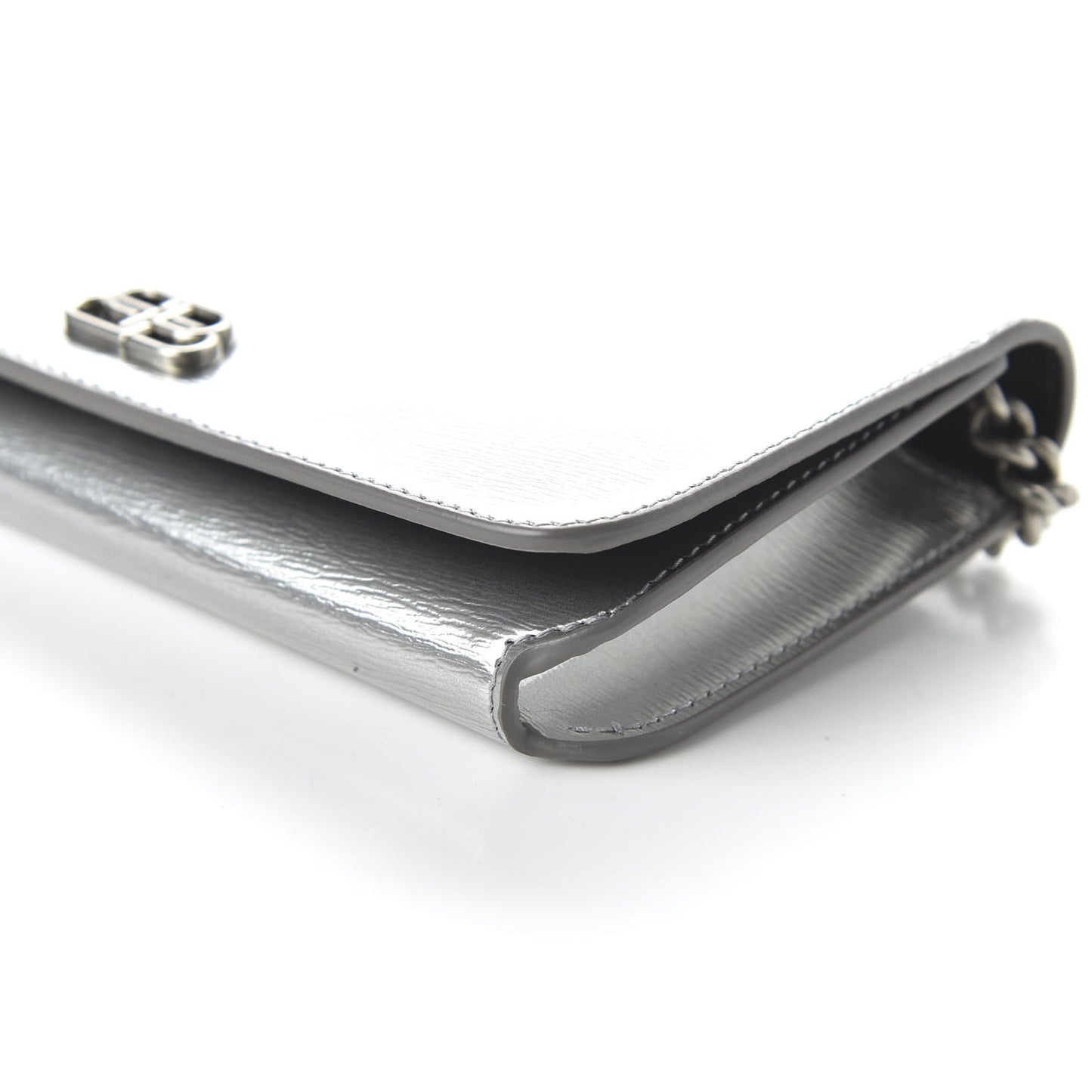 Metallic Grained Calfskin BB Phone Holder Wallet On Chain Silver