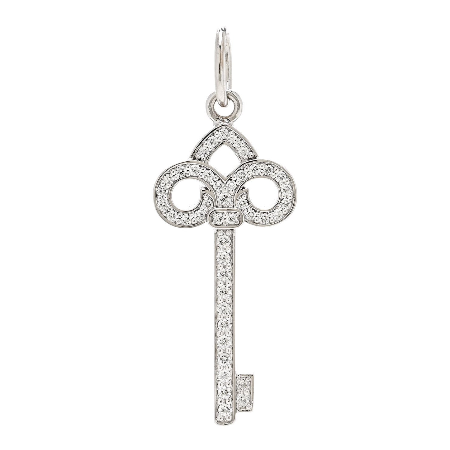 18K White Gold Diamond Mini Fleur De Lis Key Pendant