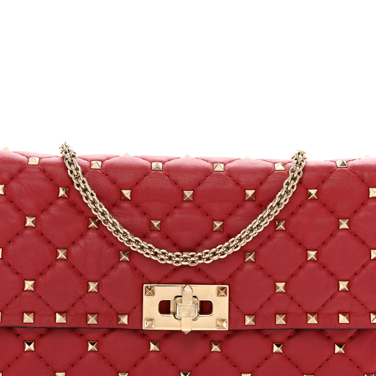Lambskin Rockstud Spike Wallet on Chain Red