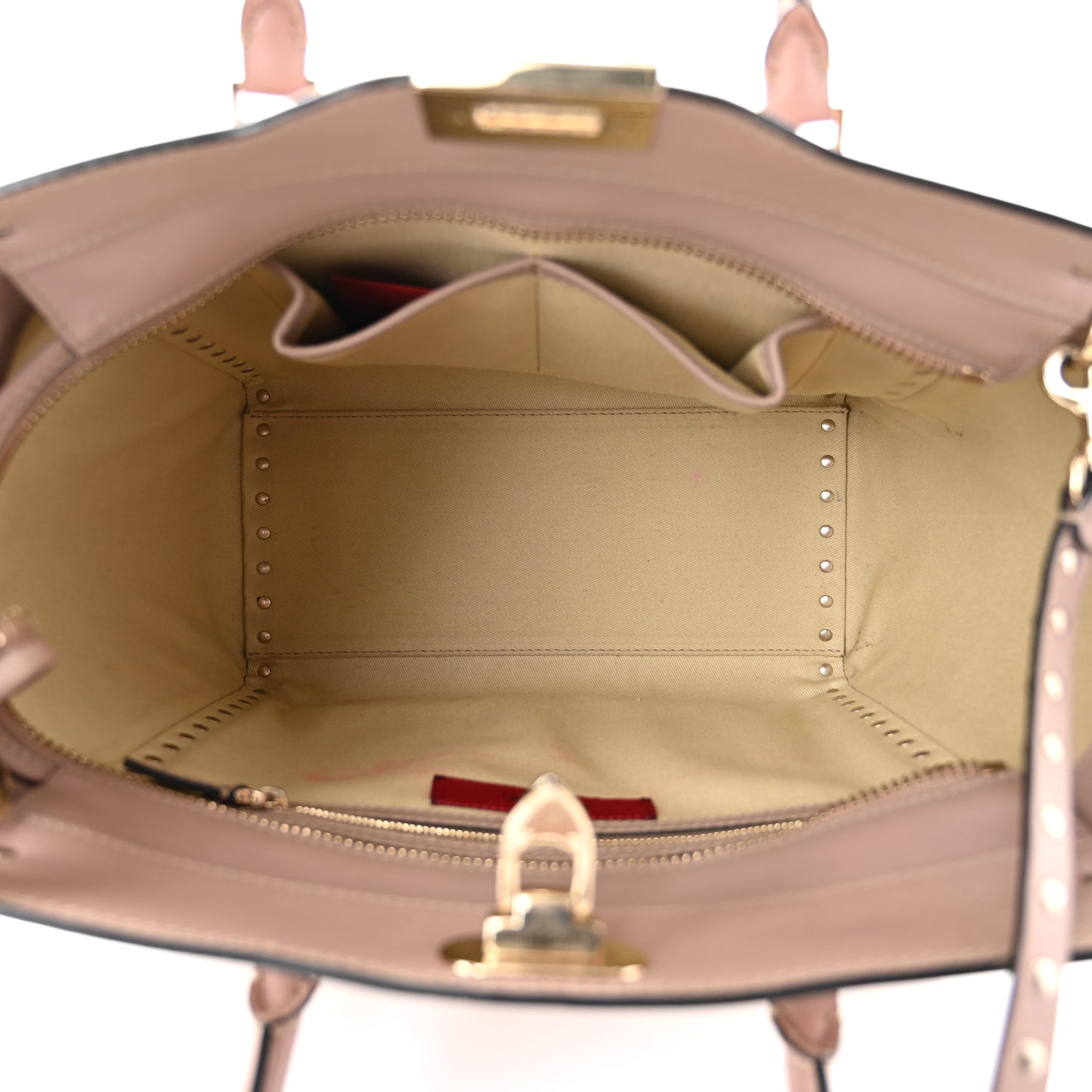 Vitello Rockstud Double Handle Tote Poudre