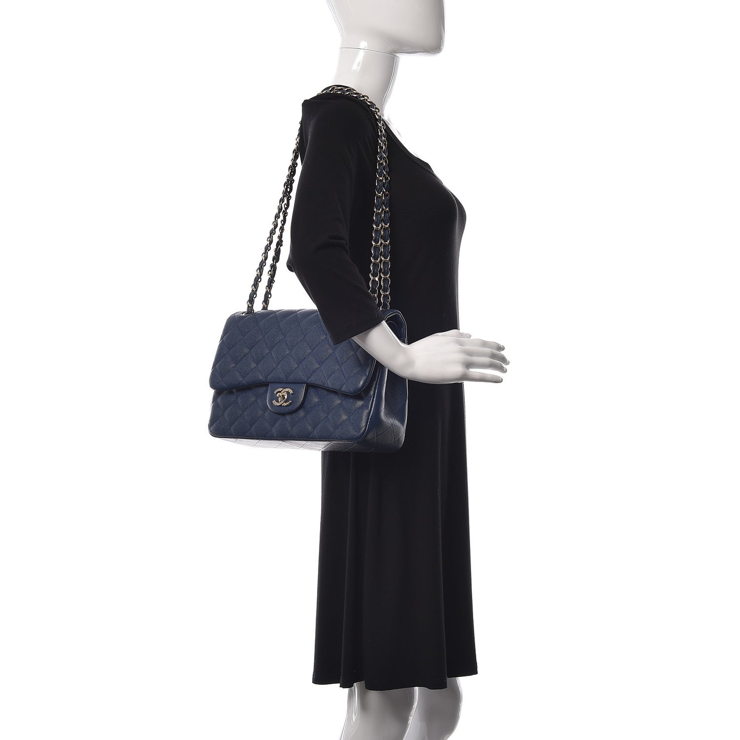 Caviar Quilted Jumbo Double Flap Navy